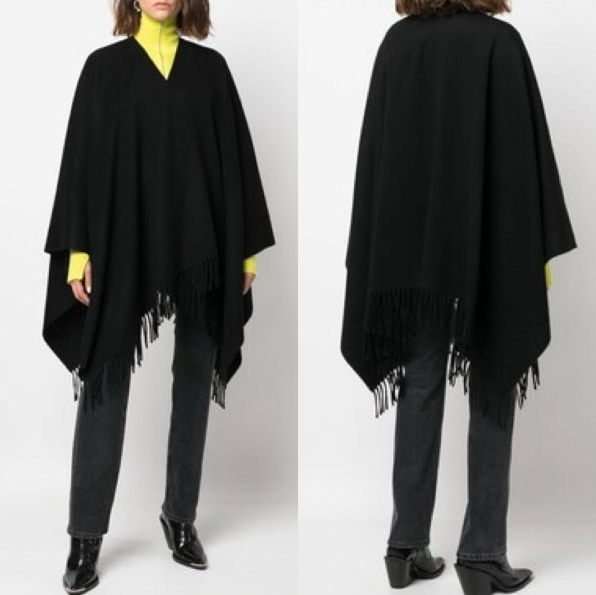 Pinko NEW Pinko Fringed 100% Wool Poncho Relaxed Fit Black Size ONE SIZE - 1 Thumbnail