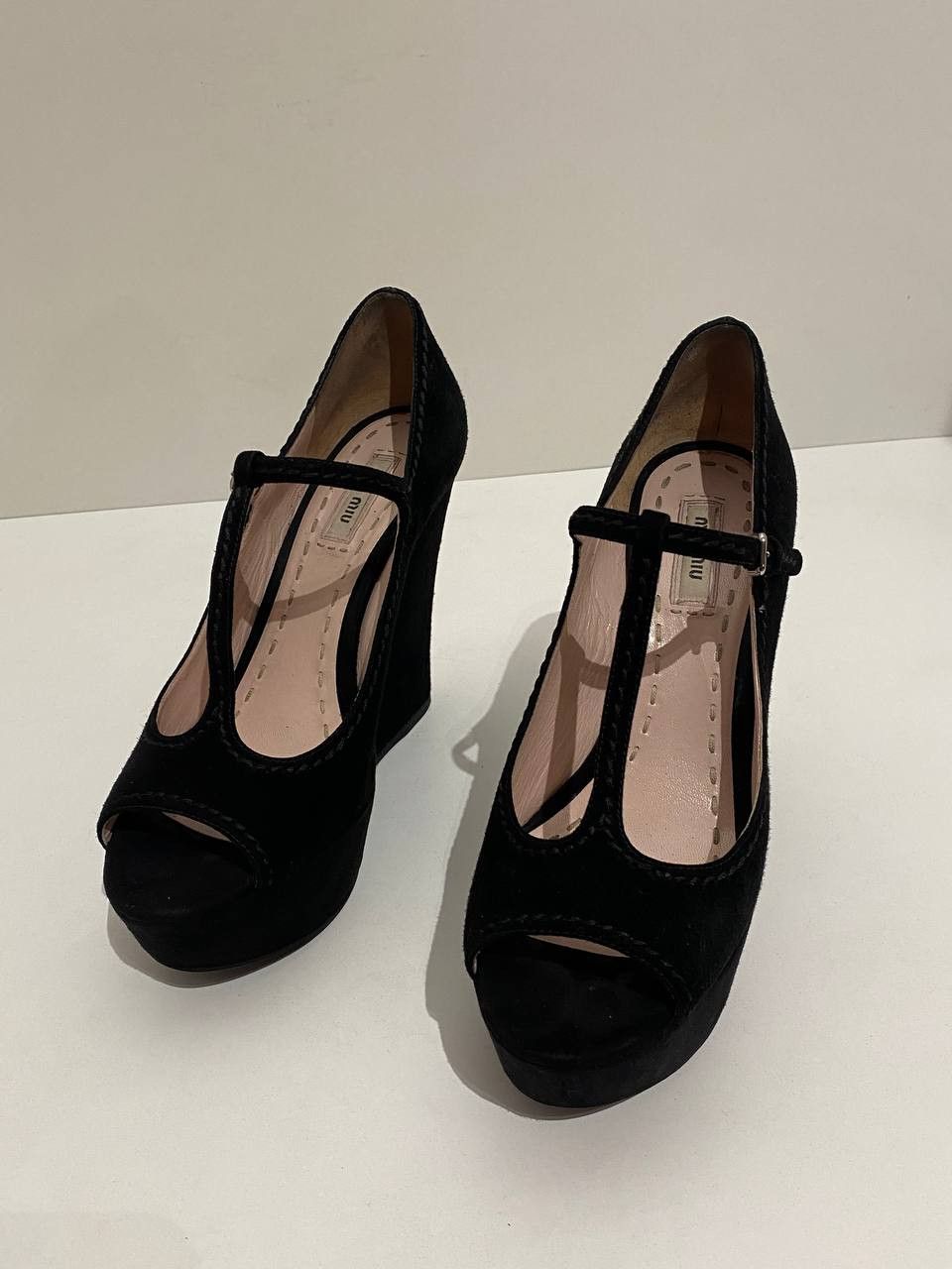 Miu Miu Miu Miu x Prada Suede Black Slingback Strap Platform Heels Size US 8.5 / IT 38.5 - 4 Thumbnail