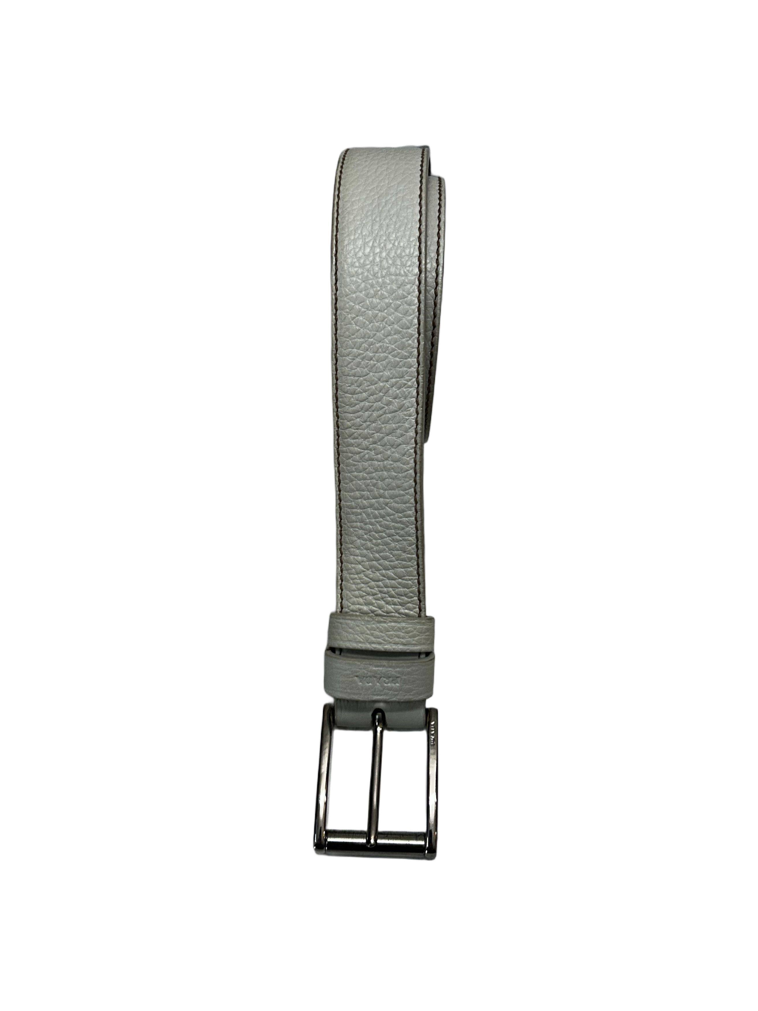 Prada Prada Off White Cervo Grain Leather Notch Buckle Belt Size 28 - 1 Thumbnail