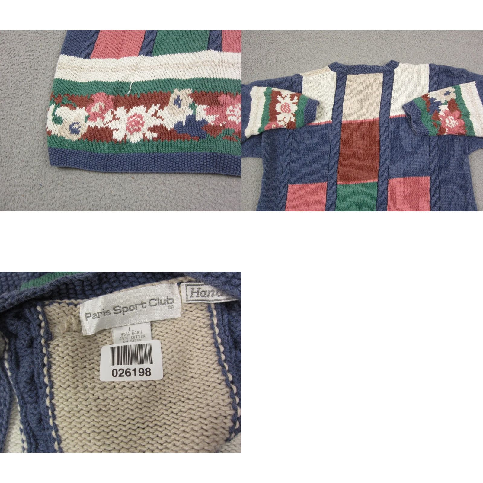 Vintage VINTAGE Paris Sports Club Cardigan Womens Large Blue Hand Knitted Floral 80s 90s Size M / US 6-8 / IT 42-44 - 9 Thumbnail