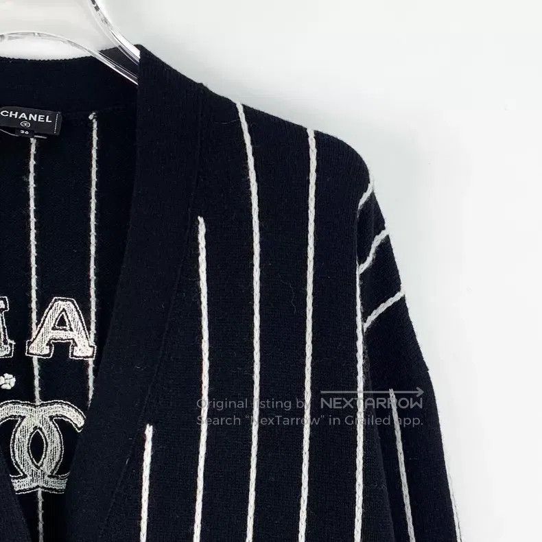 Chanel Chanel 23P black striped cashmere V-neck single-breasted l Size XS / US 0-2 / IT 36-38 - 3 Thumbnail