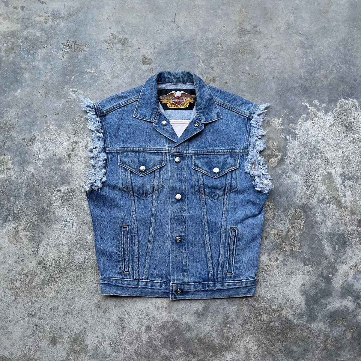 Harley Davidson × Vintage Distressed Denim Teucker Jacket Harley Davidson Sleeveless Size US M / EU 48-50 / 2 - 5 Thumbnail
