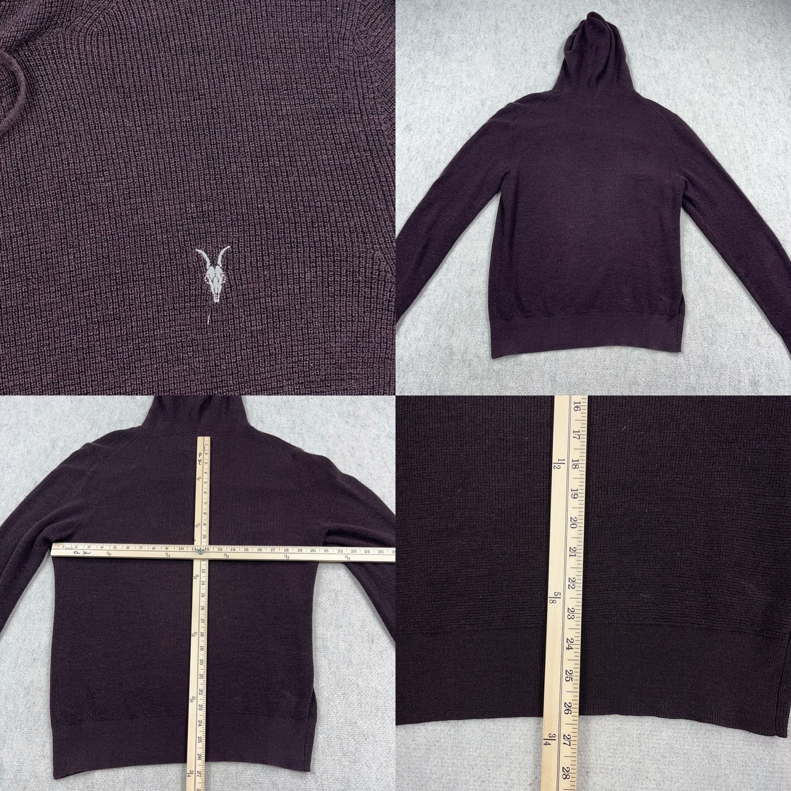 Allsaints ALLSAINTS Hoodie Mens M Purple Merino Wool Pullover Rambskull Logo Sweater Size US M / EU 48-50 / 2 - 8 Thumbnail
