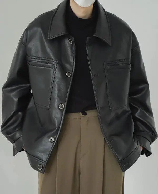 Korean fashion retro faux leather jacket