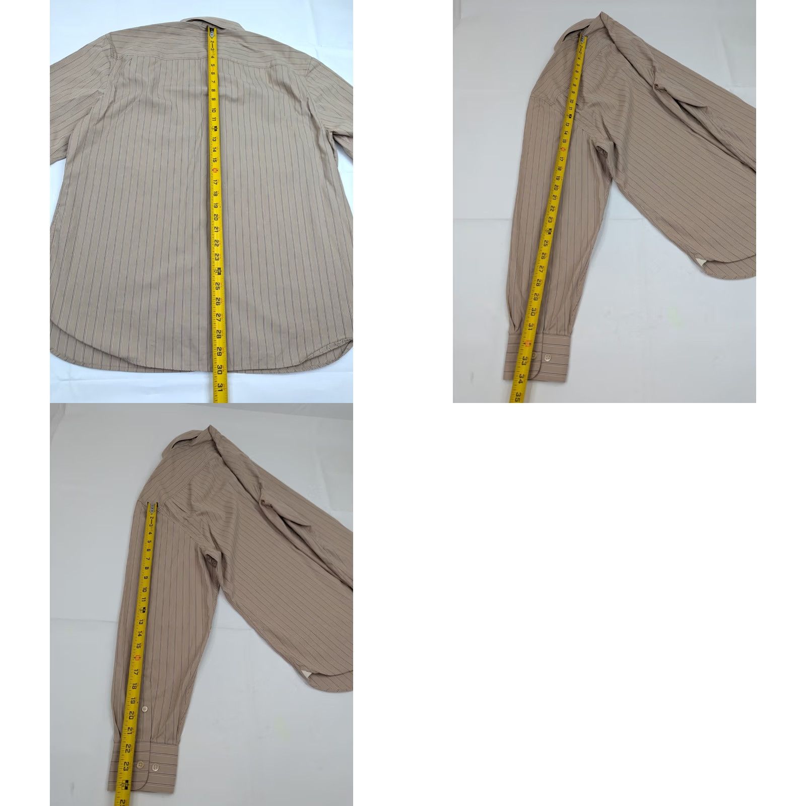 John Varvatos John Varvatos Superfine Cotton Button-Up Shirt Men L Beige Plaid Striped 17.5 46 in Vintage No Size US L / EU 52-54 / 3 - 8 Thumbnail