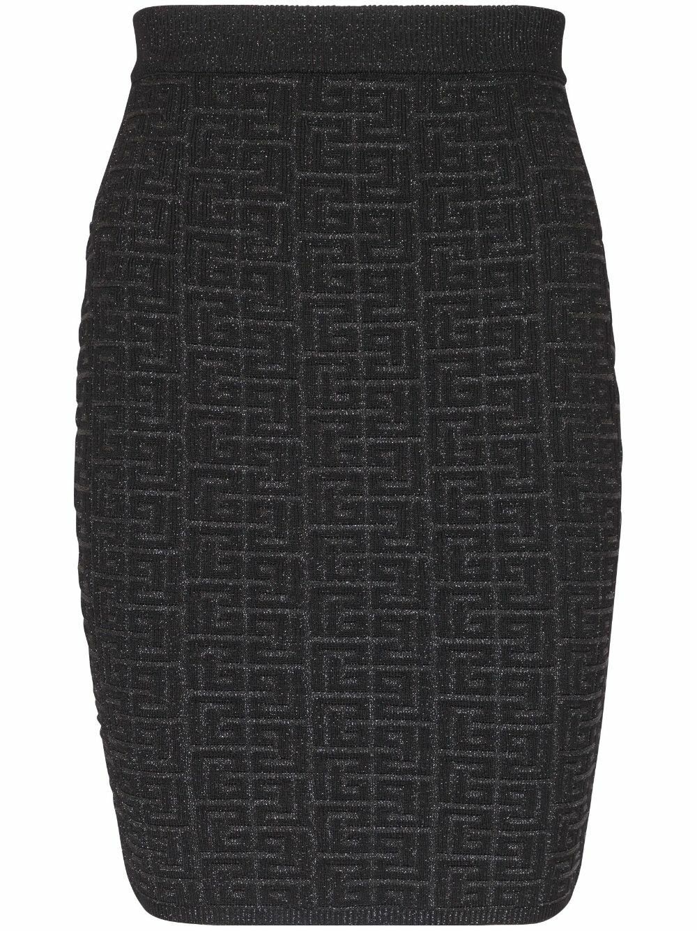 Balmain o1loc1c0526 Monogram Glitter Midi Skirt in Black Size 24" / US 00 / IT 34 - 1 Thumbnail