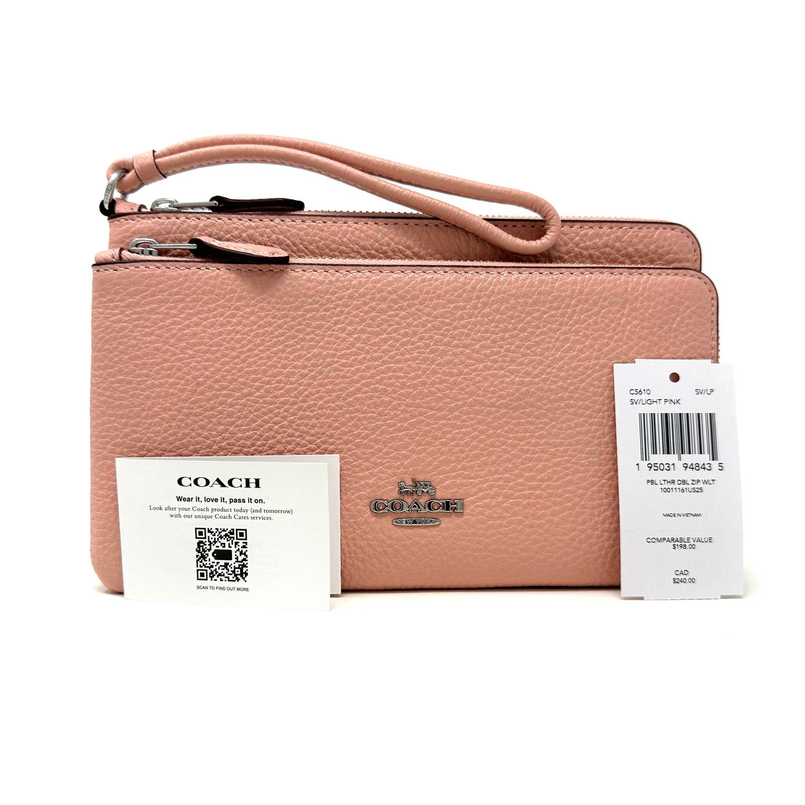 Coach Double Zip Wallet in Light Pink Leather C5610