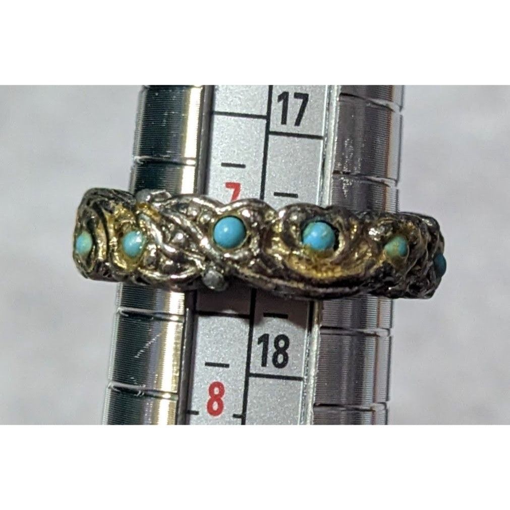 Other Vintage Whimsical Silver Tone Ring With Tiny Turquoise Accen Size ONE SIZE - 5 Thumbnail