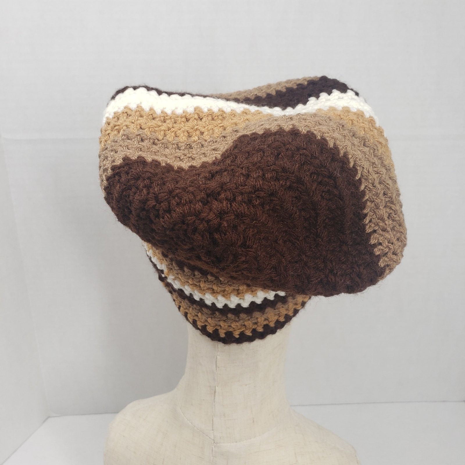 Handmade Crochet Slouchy Beanie Hat Brown Striped Handmade Dreadlock Size ONE SIZE - 5 Thumbnail