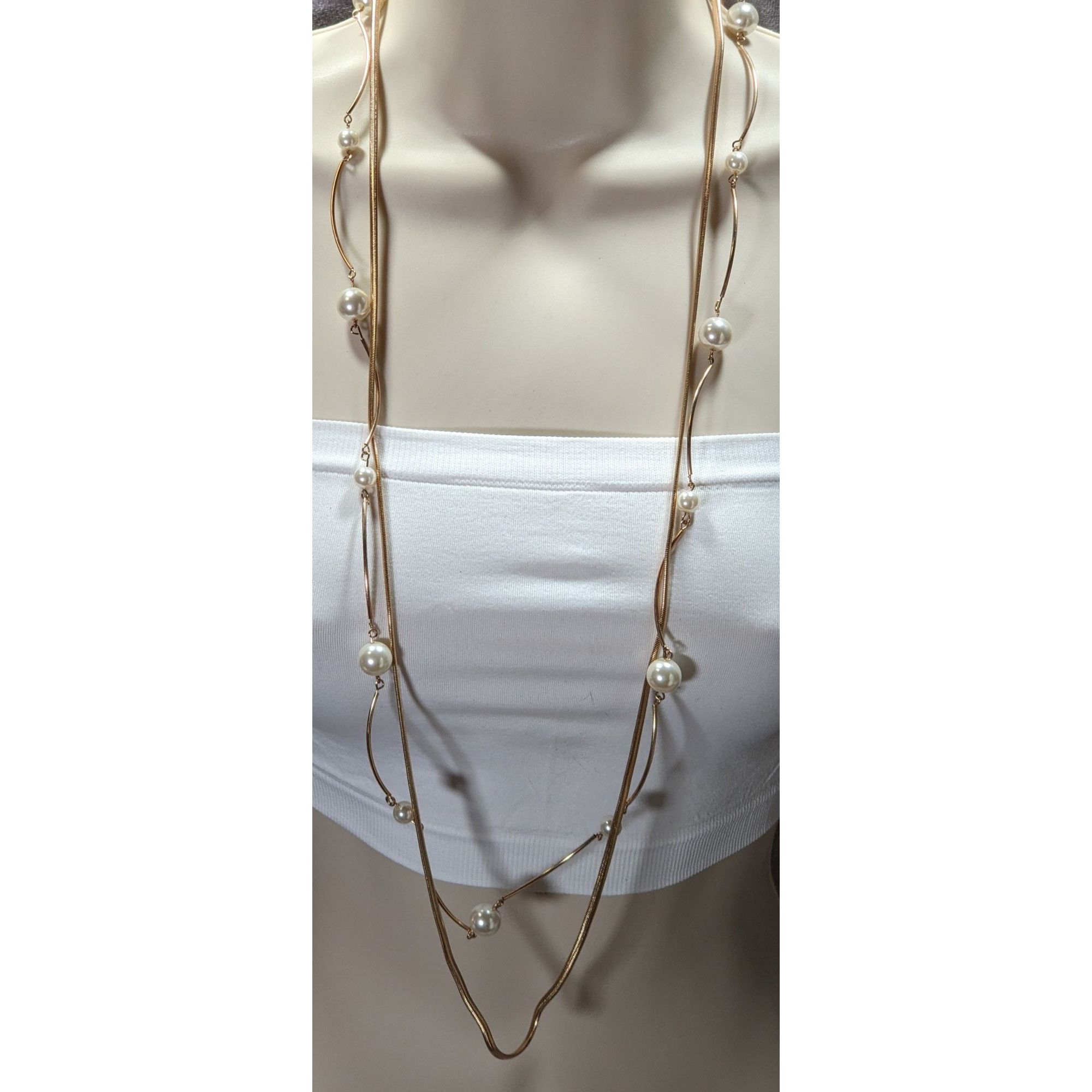 Other Gold-Tone Faux Pearl Statement Necklace 32" With 3" Extender Size ONE SIZE - 3 Thumbnail