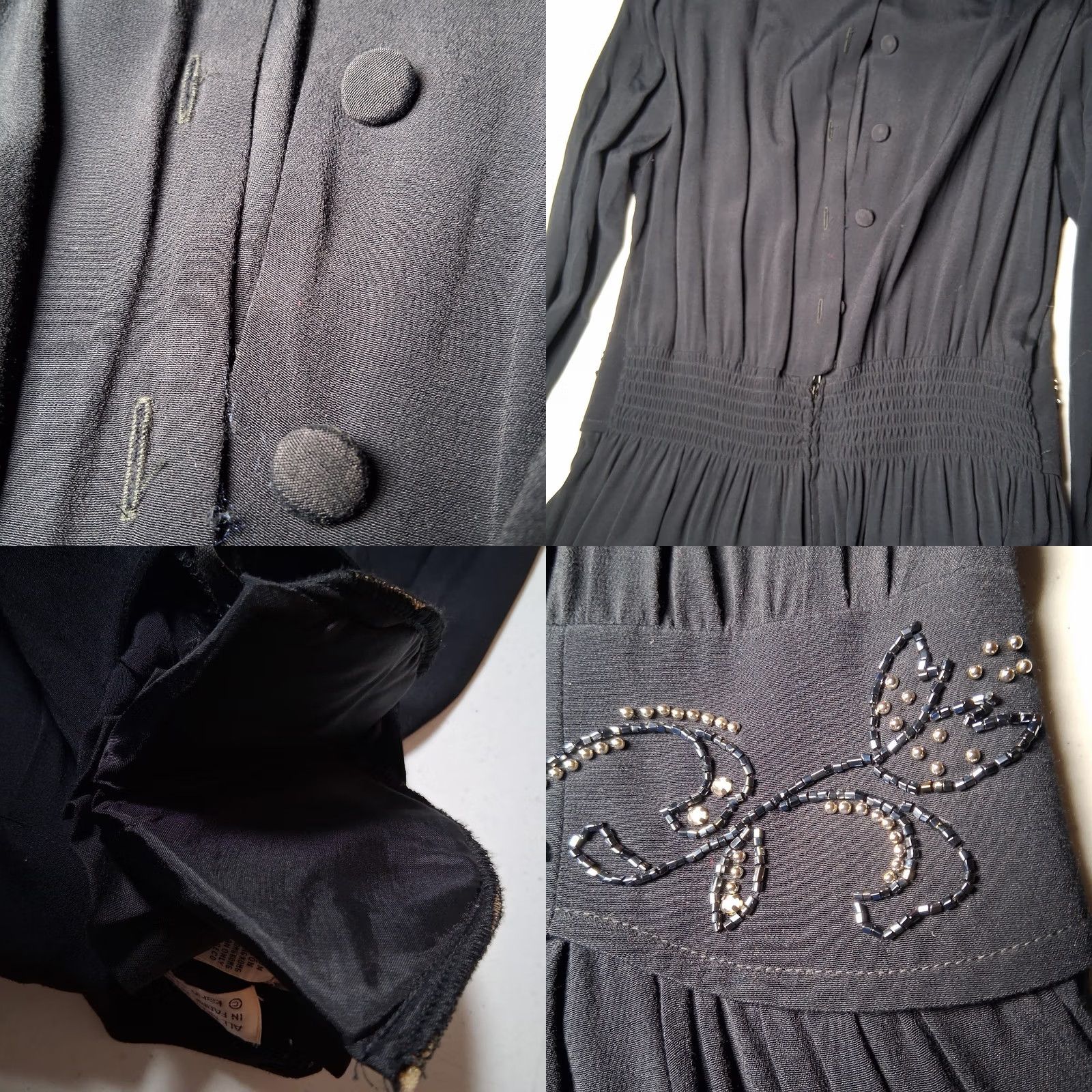 Vintage VINTAGE Karin Stevens Petites Dress 10 Petite Black Rayon Beaded Long Slv 90s Womens Size L / US 10 / IT 46 - 9 Thumbnail