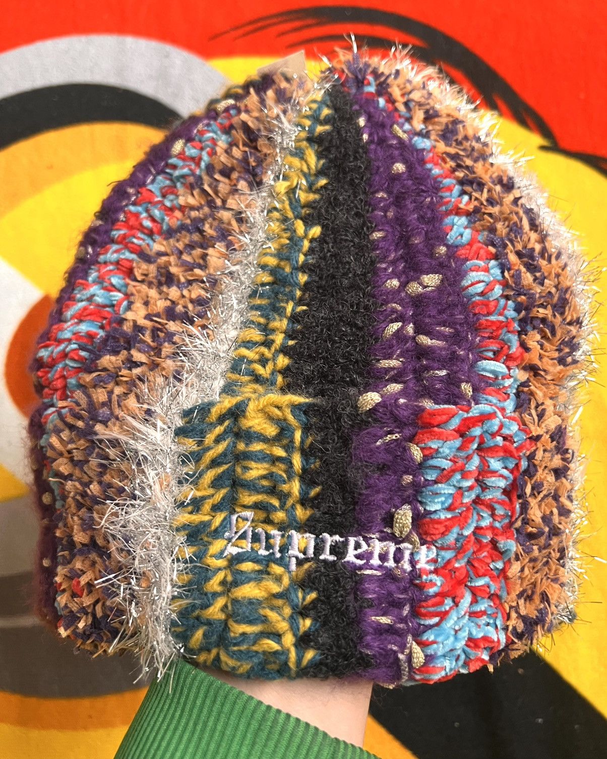 Supreme Tinsel Stripe Beanie Multicolor FW25 cap patchwork
