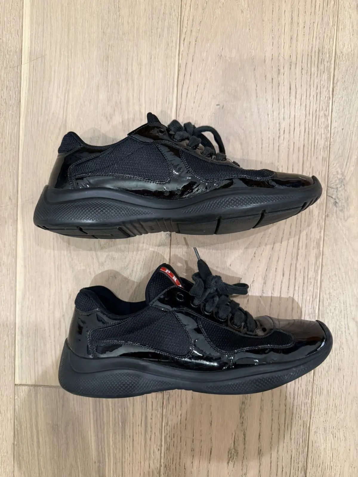 Prada America's Cup Sneakers Black 9.5 Low Tops Red