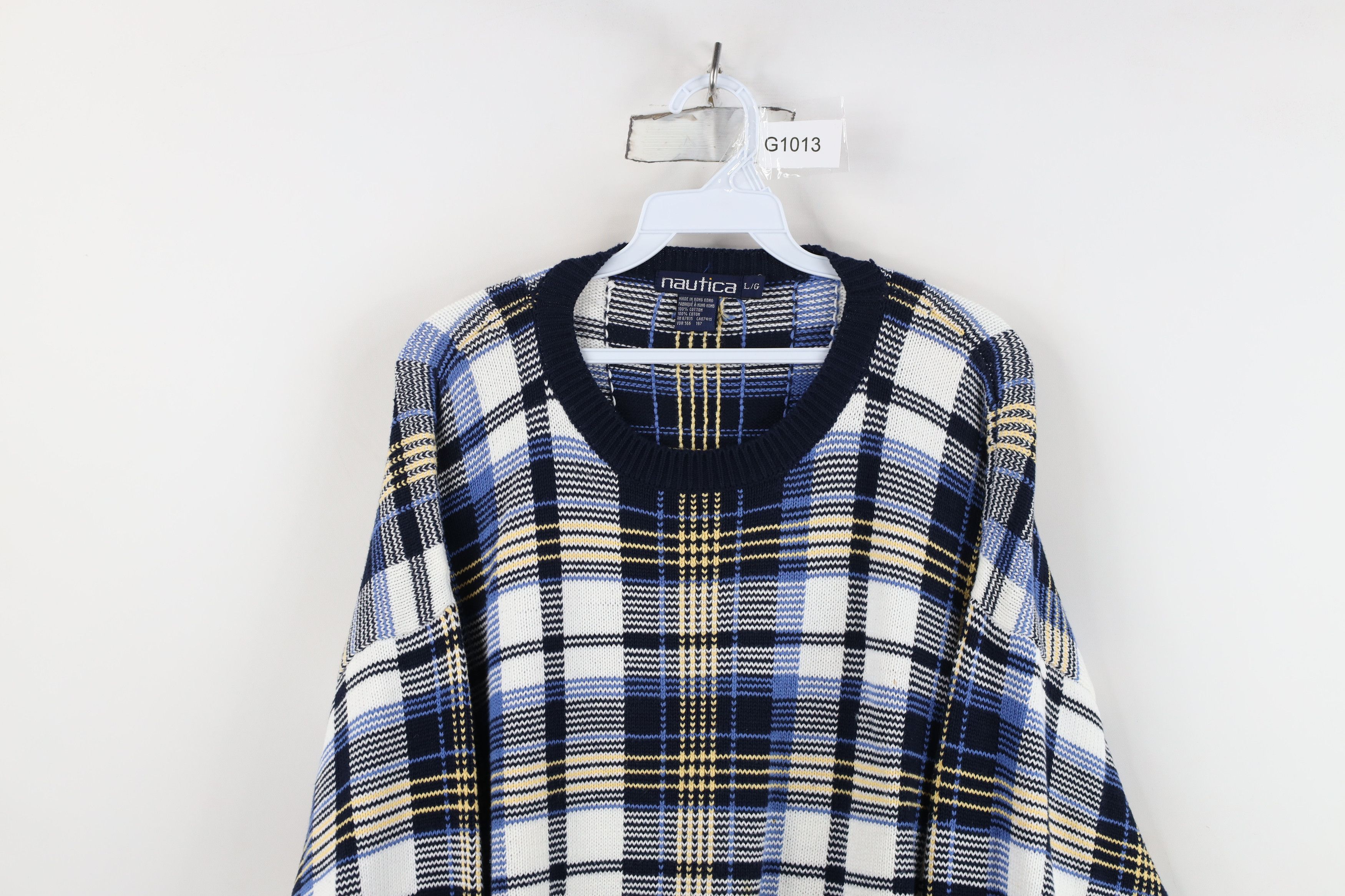 Nautica Vintage 90s Nautica Plaid Knit Crewneck Sweater Cotton Size US L / EU 52-54 / 3 - 2 Thumbnail