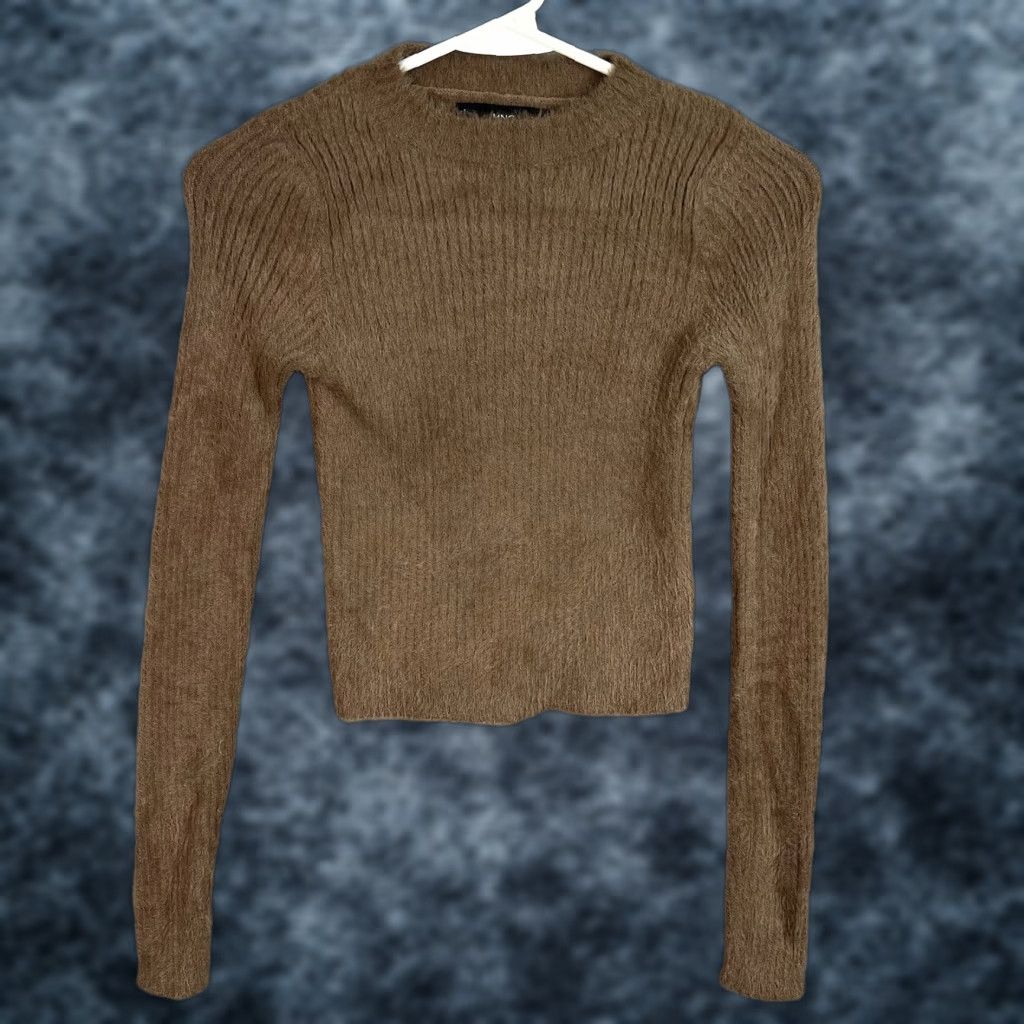 Mango VINTAGE Mango MNG Fluffy Cropped Sweater Womens XS Brown Pullover Mock Neck Size XS / US 0-2 / IT 36-38 - 1 Thumbnail