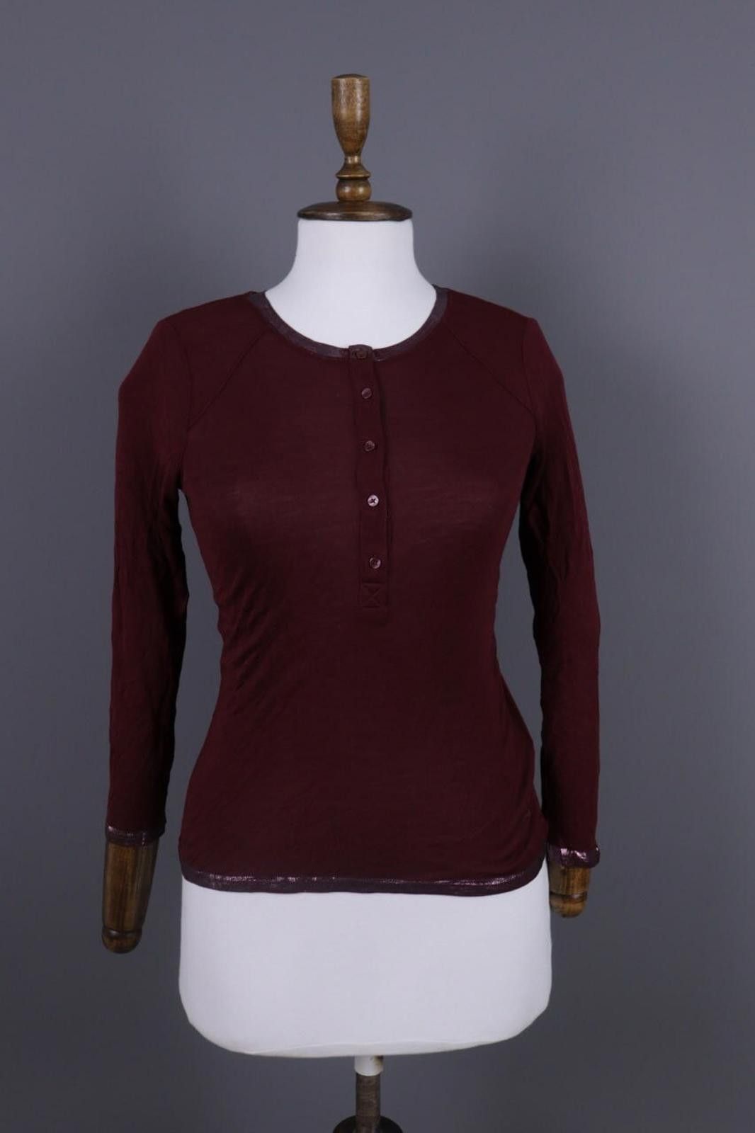 Zadig & Voltaire Zadig & Voltaire Chlo Poil Burgundy Knit Henley Shirt Size S Size S / US 4 / IT 40 - 1 Thumbnail