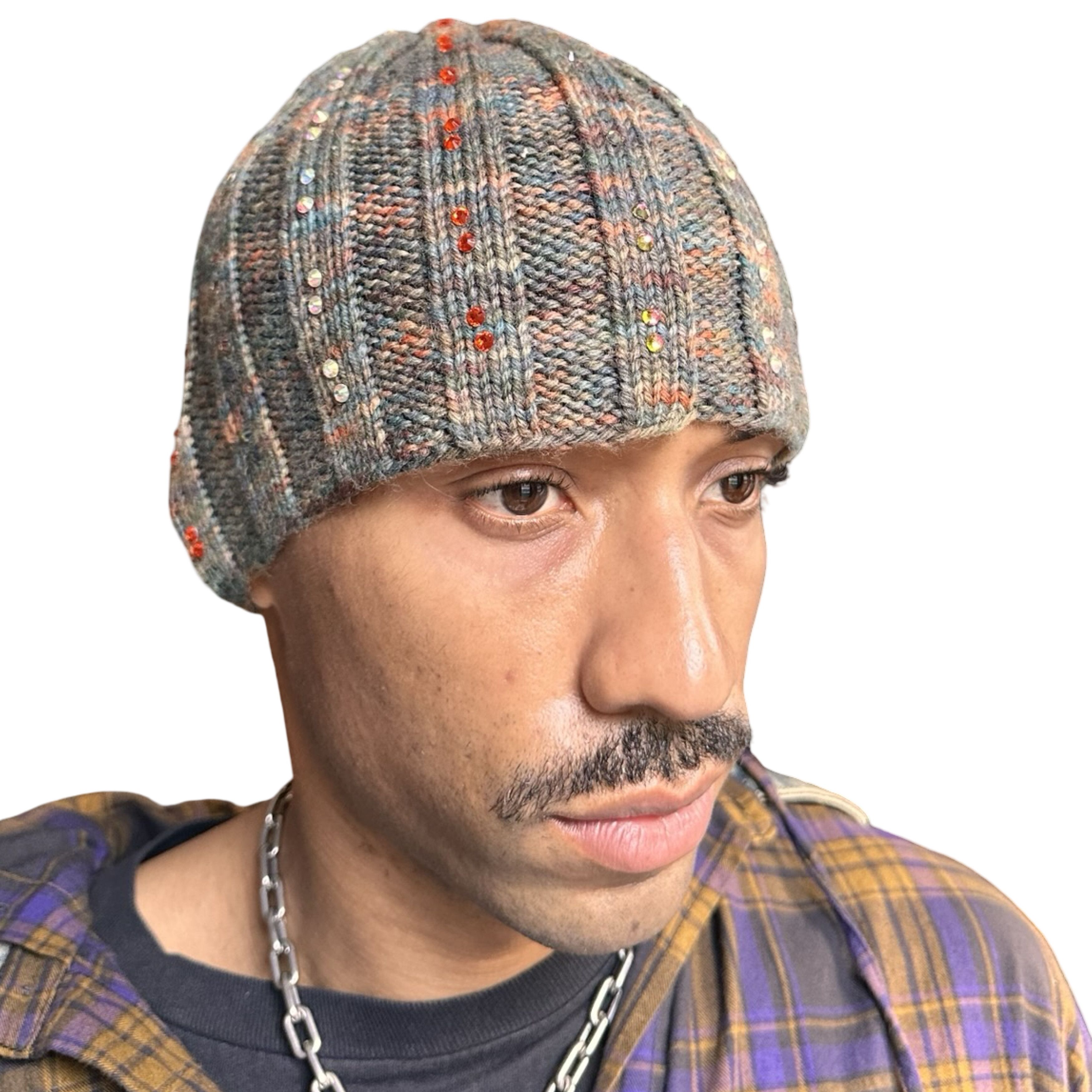 Vintage ASTROBOI* Olive Green Marbled Ribbed Beanie w/ Rhinestones Size ONE SIZE - 1 Thumbnail