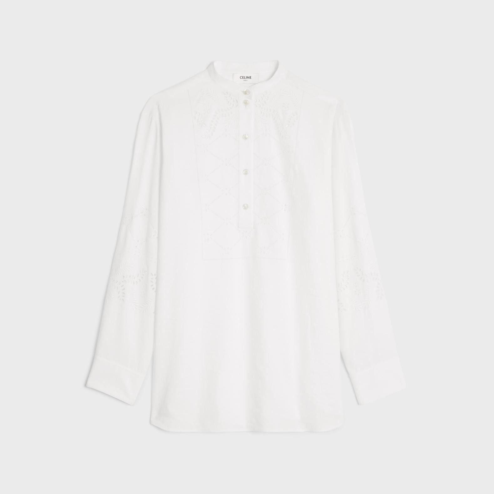 Celine o1bcso1str0824 Embroidered Tunic In Cotton Linen in White Size M / US 6-8 / IT 42-44 - 1 Thumbnail