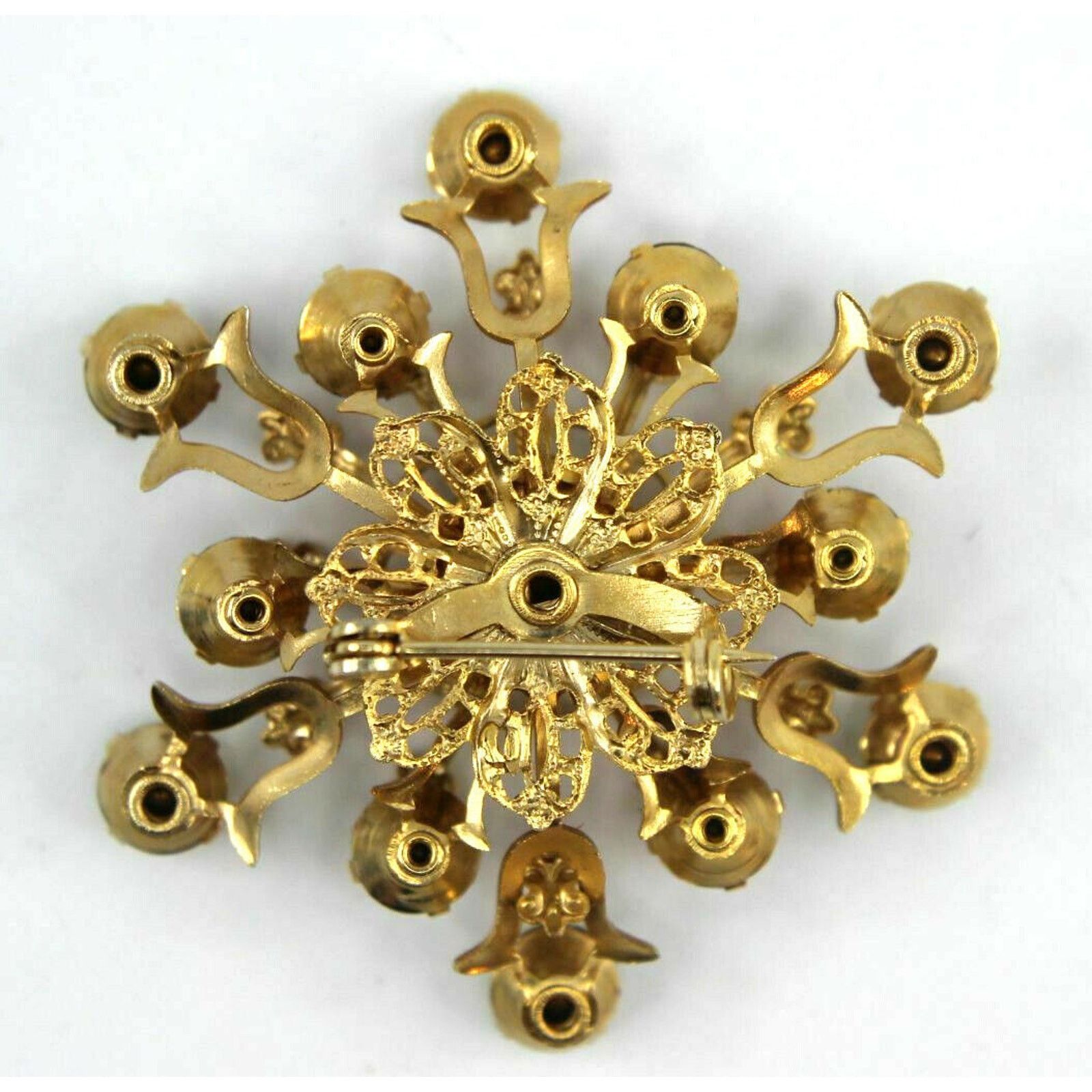 Other Mid Century Riveted Brooch Pin Light Green Amber Rhinestone Size ONE SIZE - 2 Thumbnail