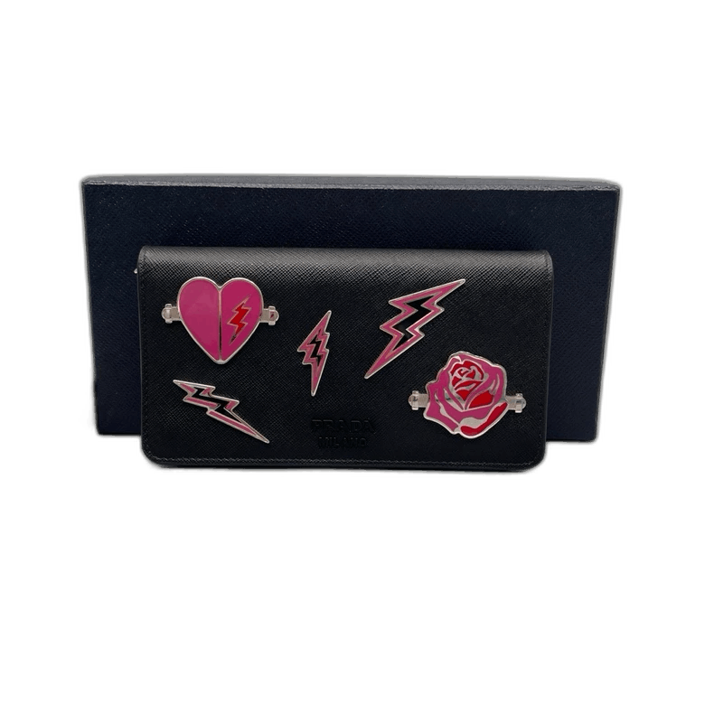 Prada Limited Edition Heart Badge Crossbody Bag in Black, Women's