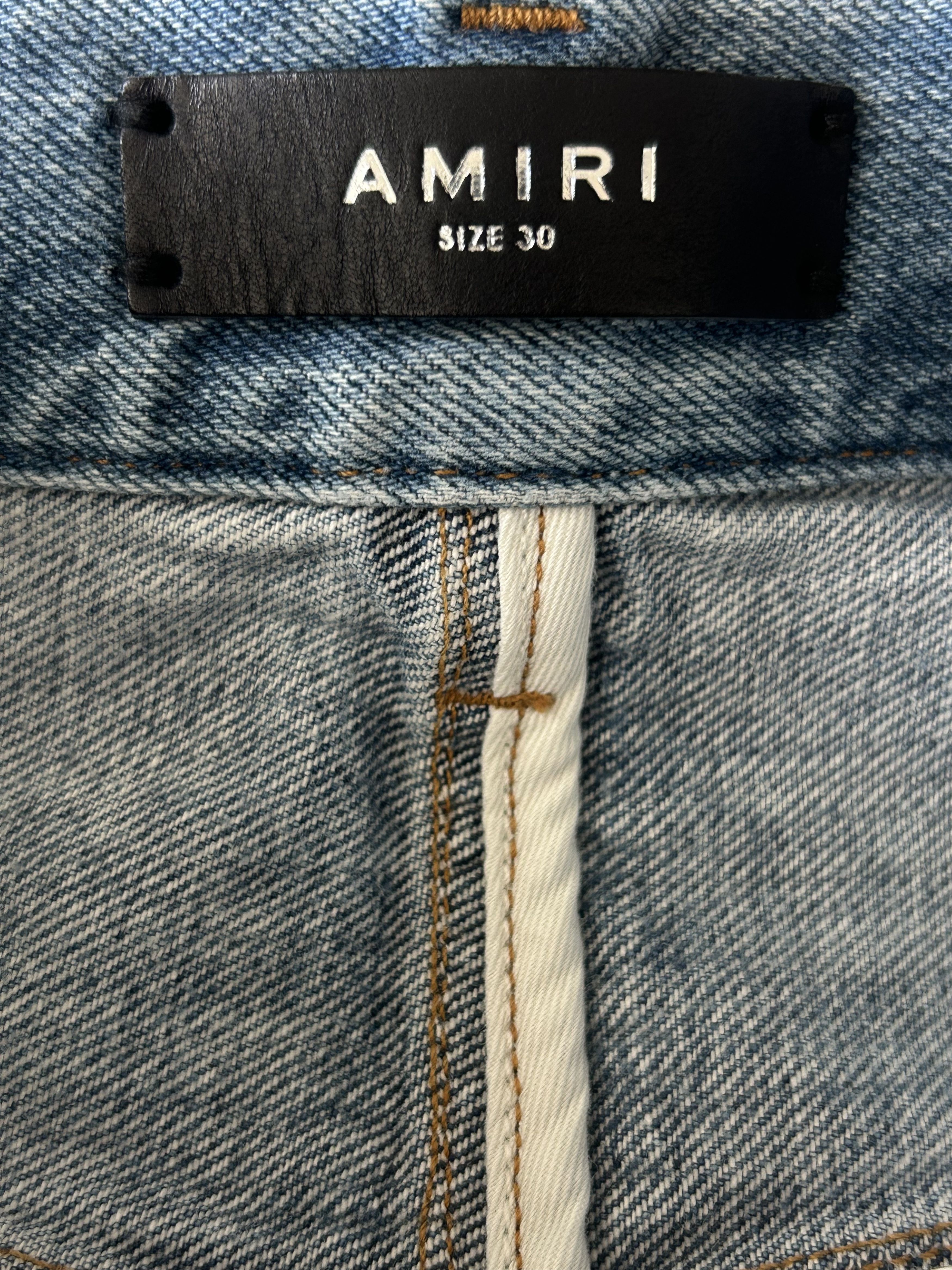 Amiri Blue Gradient Bones Applique Distressed Straight Jeans Size US 30 / EU 46 - 3 Thumbnail
