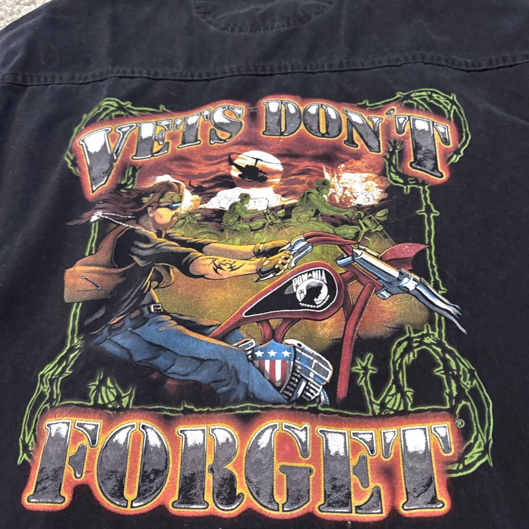 Vintage VINTAGE POW MIA Vets Don’t Forget Biker Fringe Black Orange Vest XL Shirt Men Size US XL / EU 56 / 4 - 3 Thumbnail