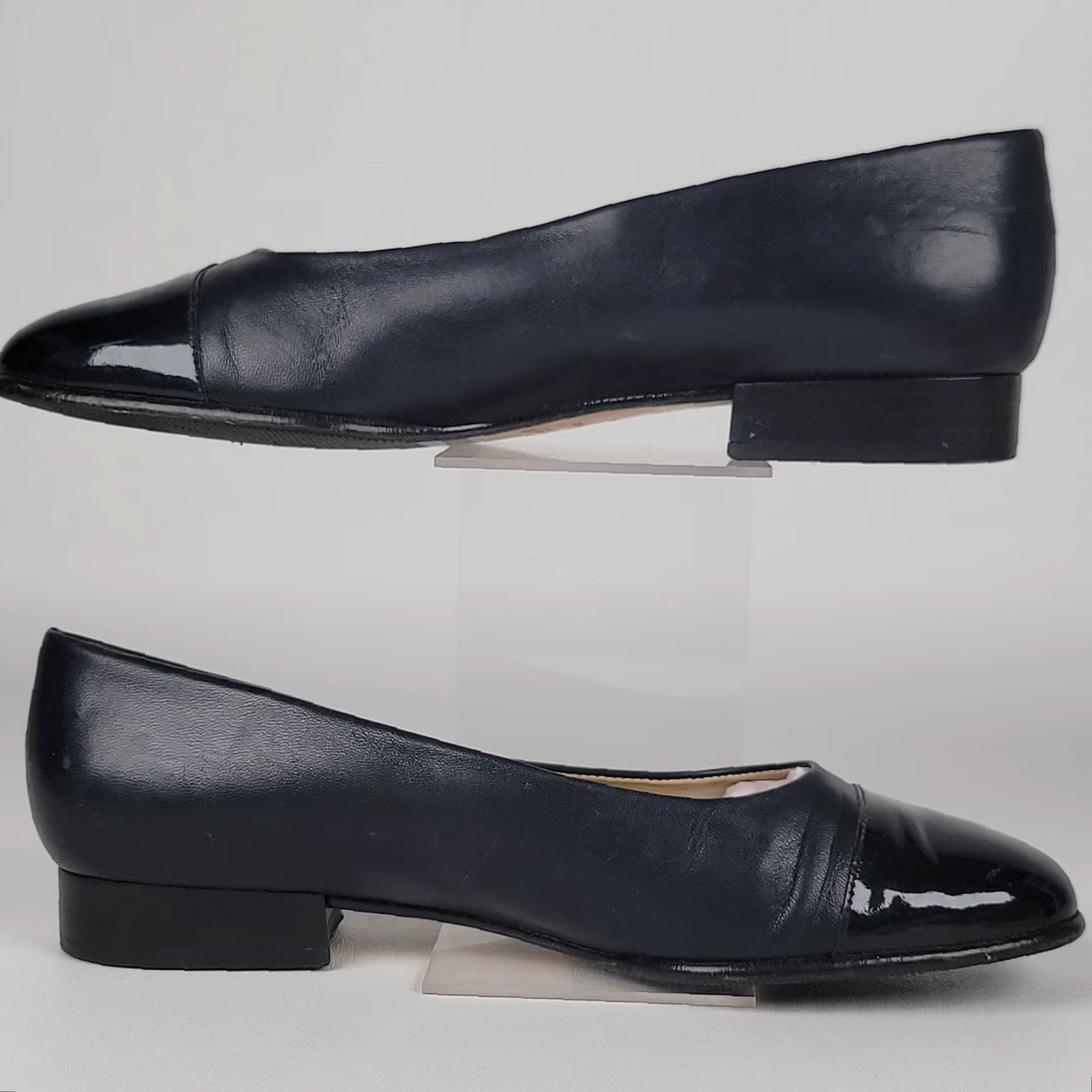 Etienne Aigner Etienne Aigner Ladies Strada Pumps Shoes Black Leather Square Toe 7M Slip On Heel Cone Cap Toe Womens Shoes Size US 7 / IT 37 - 3 Thumbnail