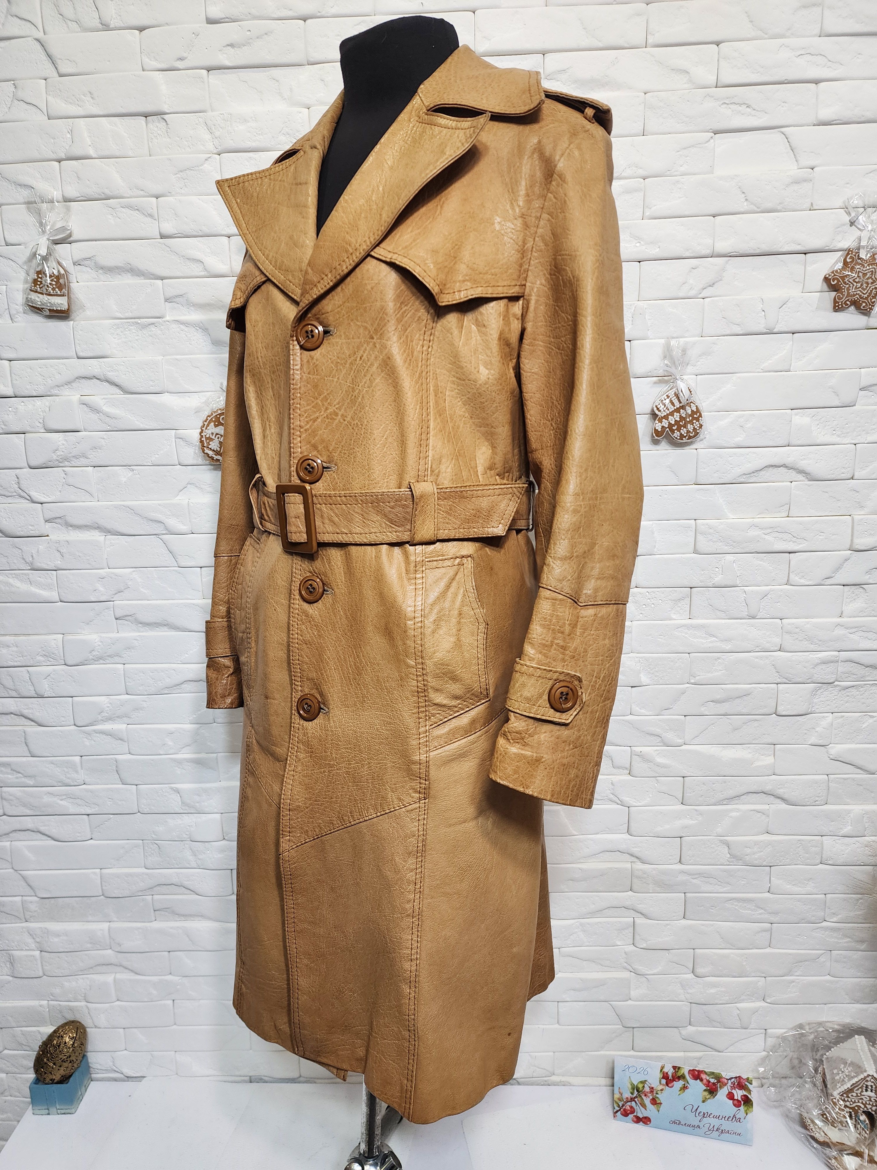 Genuine Leather Brown Genuine Leather Men's Coat with Belt Size US L / EU 52-54 / 3 - 2 Thumbnail