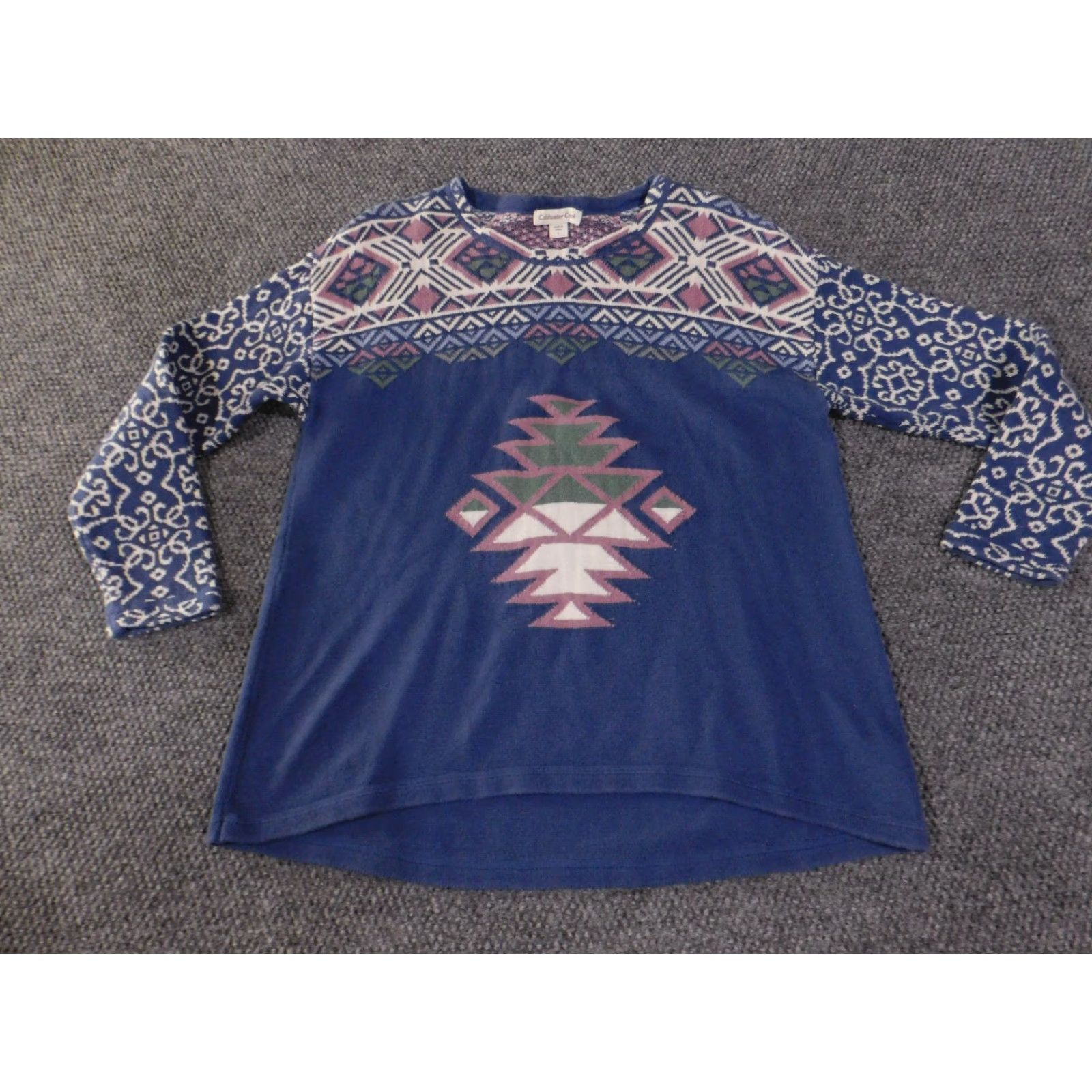 Coldwater Creek Coldwater Creek Sweater Womens Large Blue Multicolor Aztec Geometric Knit Crew Neck Long Sleeve Pullover Casual Winter Spring Fall Size L / US 10 / IT 46 - 4 Thumbnail