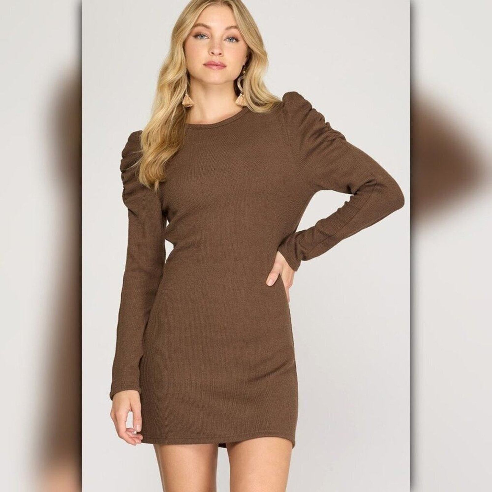 Other • A115 • (L) NWT Long Shirred Sleeve Heavy Knit Dress Size L / US 10 / IT 46 - 1 Thumbnail