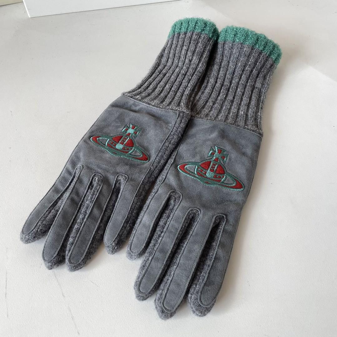 Vivienne Westwood Orb Embroidered Sheep Suede Wool Gloves Size ONE SIZE - 2 Thumbnail