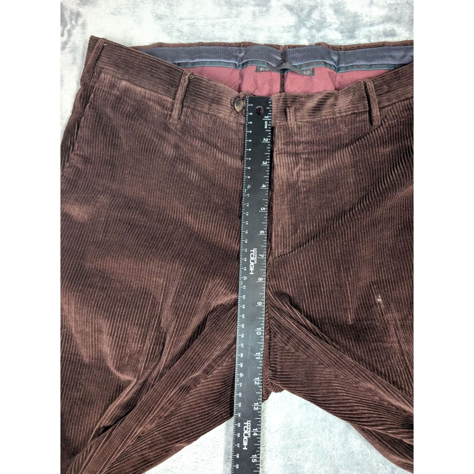 Vintage PT01 Corduroy Pants Mens 34 Regular Brown Flat Front Straight Leg Cuffed Pockets Zip Button Leather? No label Size US 34 / EU 50 - 3 Thumbnail