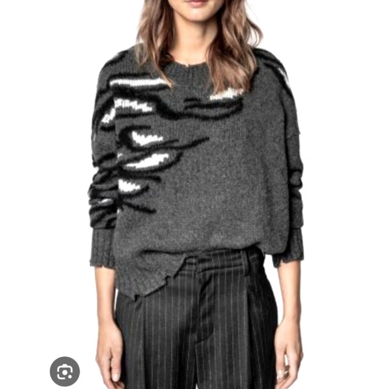 Zadig & Voltaire Zadig & Voltaire Distressed Sweater Starry Intarsia Tiger Women's Size S Wool Size S / US 4 / IT 40 - 2 Thumbnail