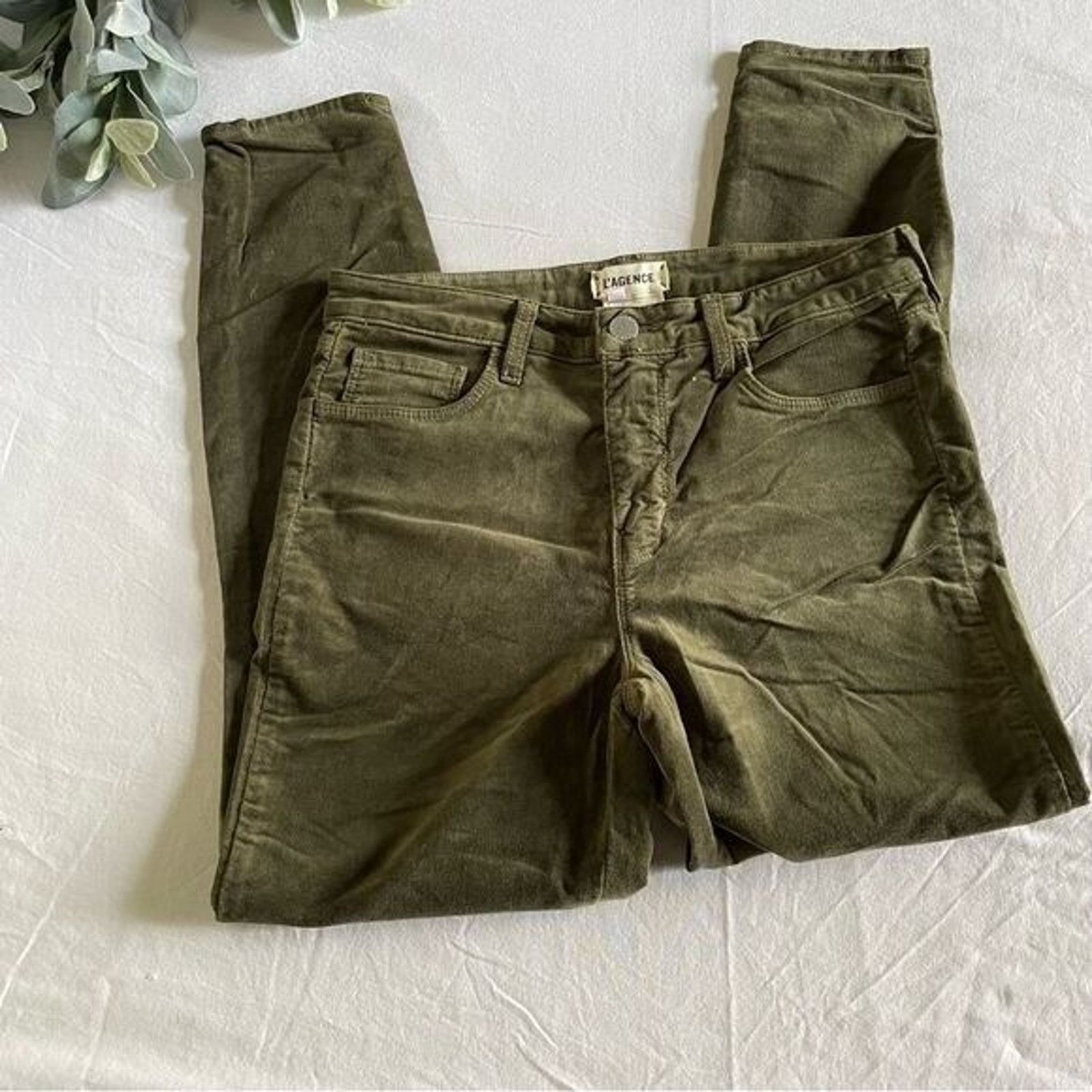 L'AGENCE L’Agence Jeans Women's Size 27 Margot Velvet Jeans Ivy Green Size 27" / US 4 / IT 40 - 3 Thumbnail