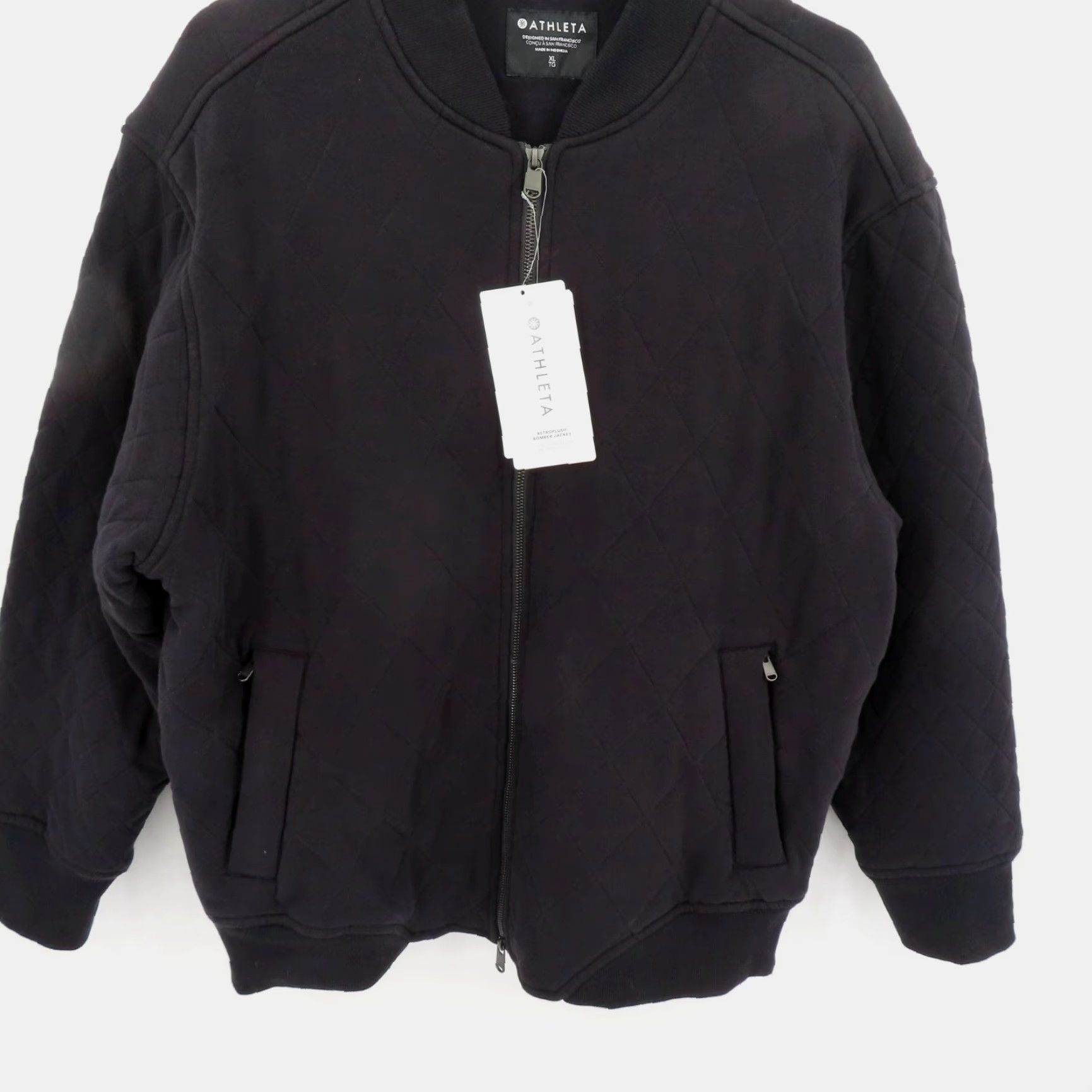 Athleta **Women XL Bomber Jacket Black Diamond Quilted Zip Athleta NEW** User: Women XL Diamond Quilted Zip Black Bomber Jacket Athleta NEW Size XL / US 12-14 / IT 48-50 - 3 Thumbnail