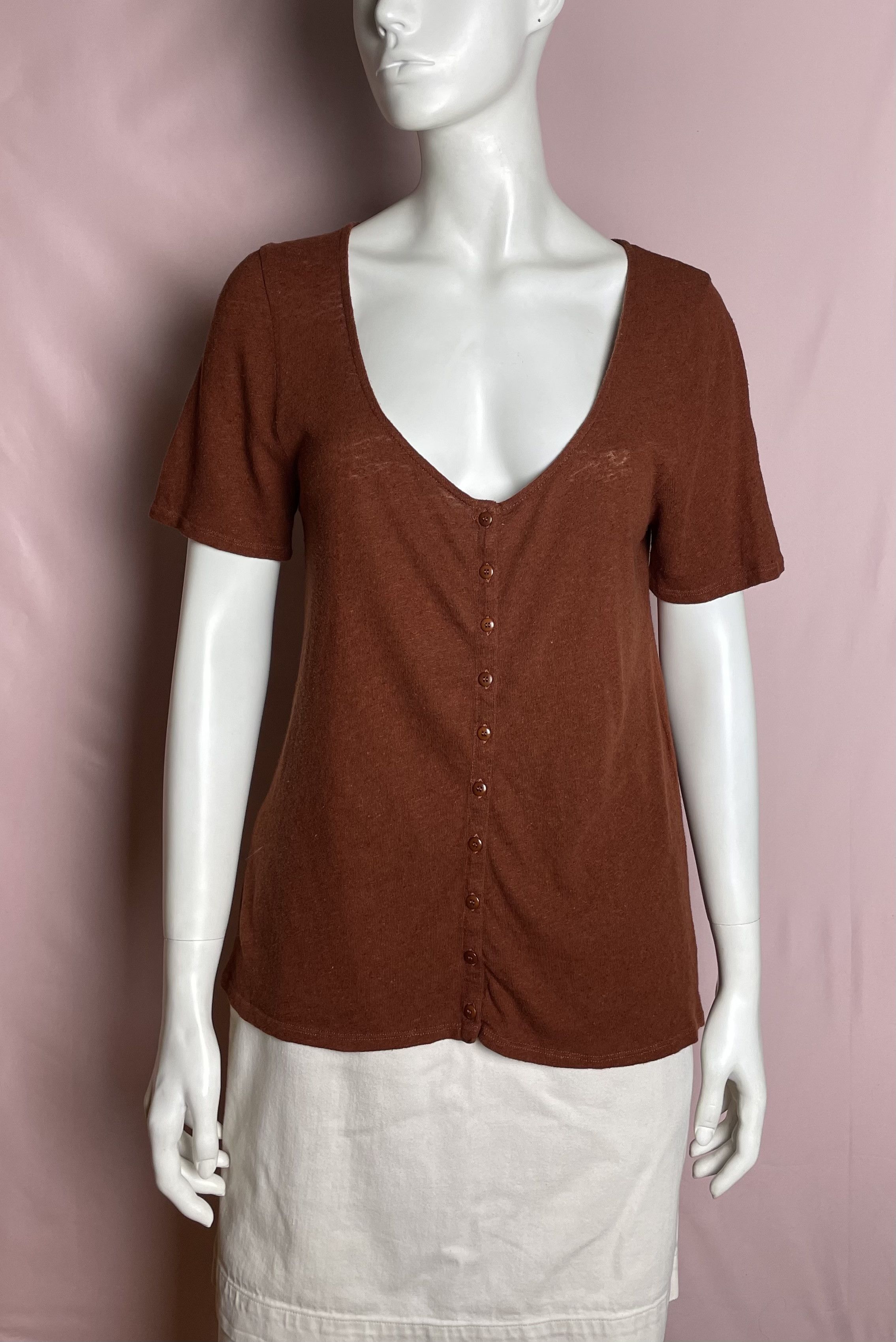 Sezane SEZANE Milo T-shirt Cotton Linen Havana Size M Size L / US 10 / IT 46 - 3 Thumbnail