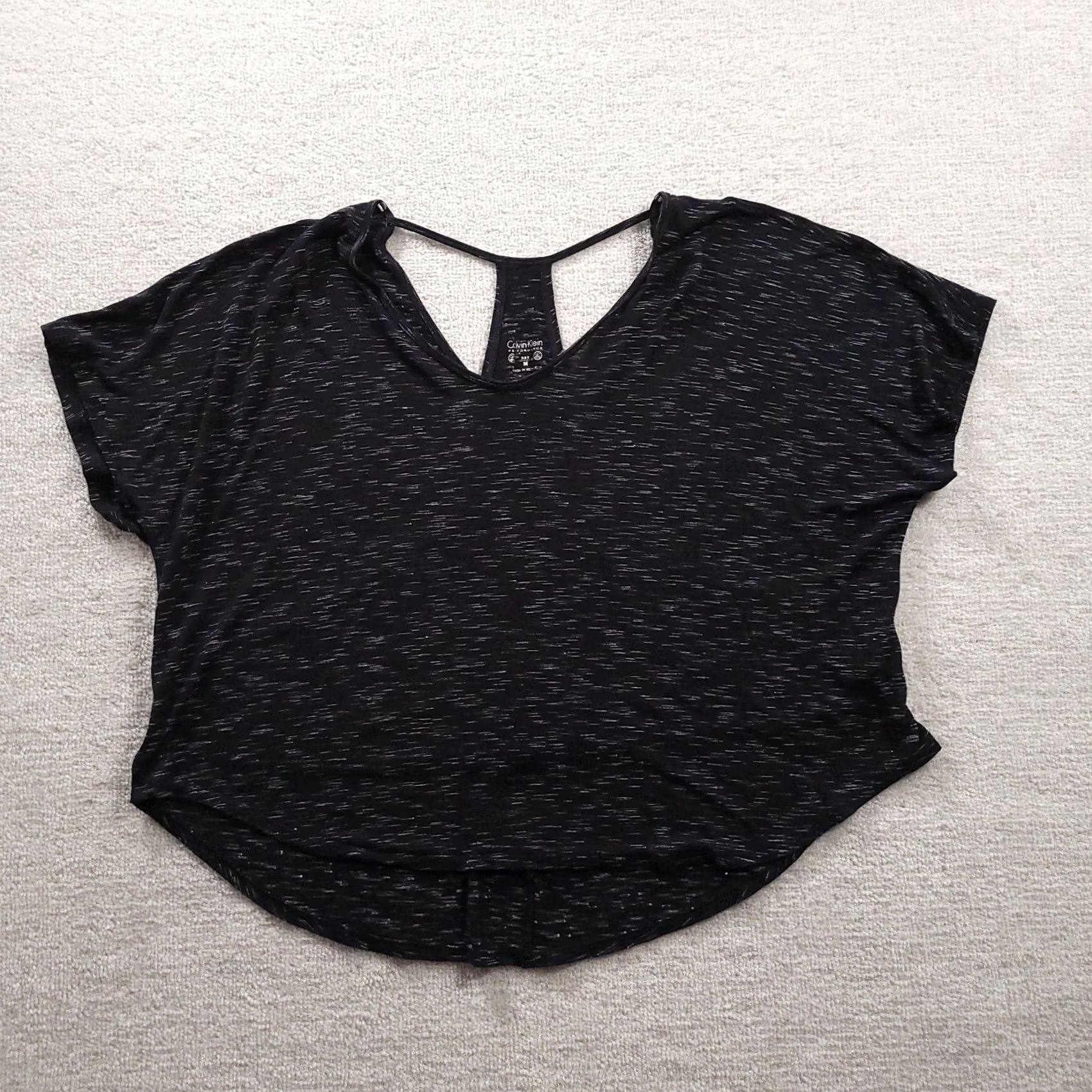 Calvin Klein VINTAGE Calvin Klein Performance Womens Large Black Heathed Quick Dry Short Sleeve Size 36" / US 14 / IT 50 - 2 Thumbnail