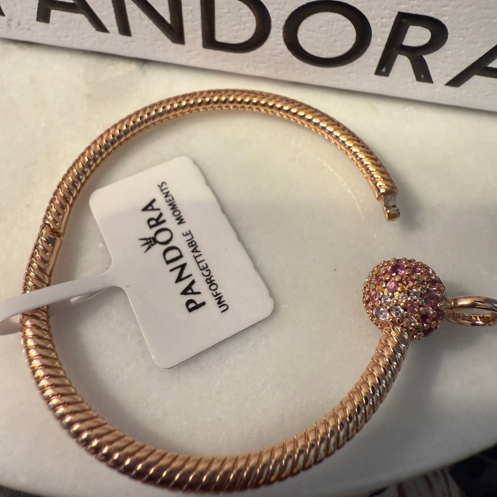 pandora Authentic Pandora Rose Gold Pink Pave O Pendant Charm Holder Size ONE SIZE - 8 Thumbnail