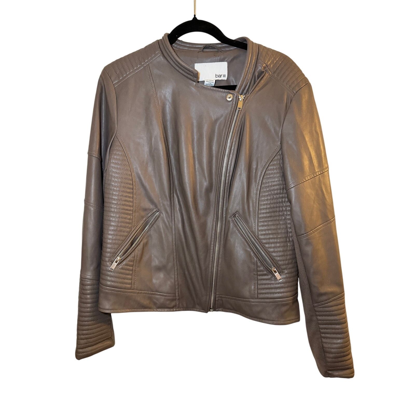 Bar III Bar III Taupe Moto Jacket XL Faux Leather Size XL / US 12-14 / IT 48-50 - 1 Thumbnail
