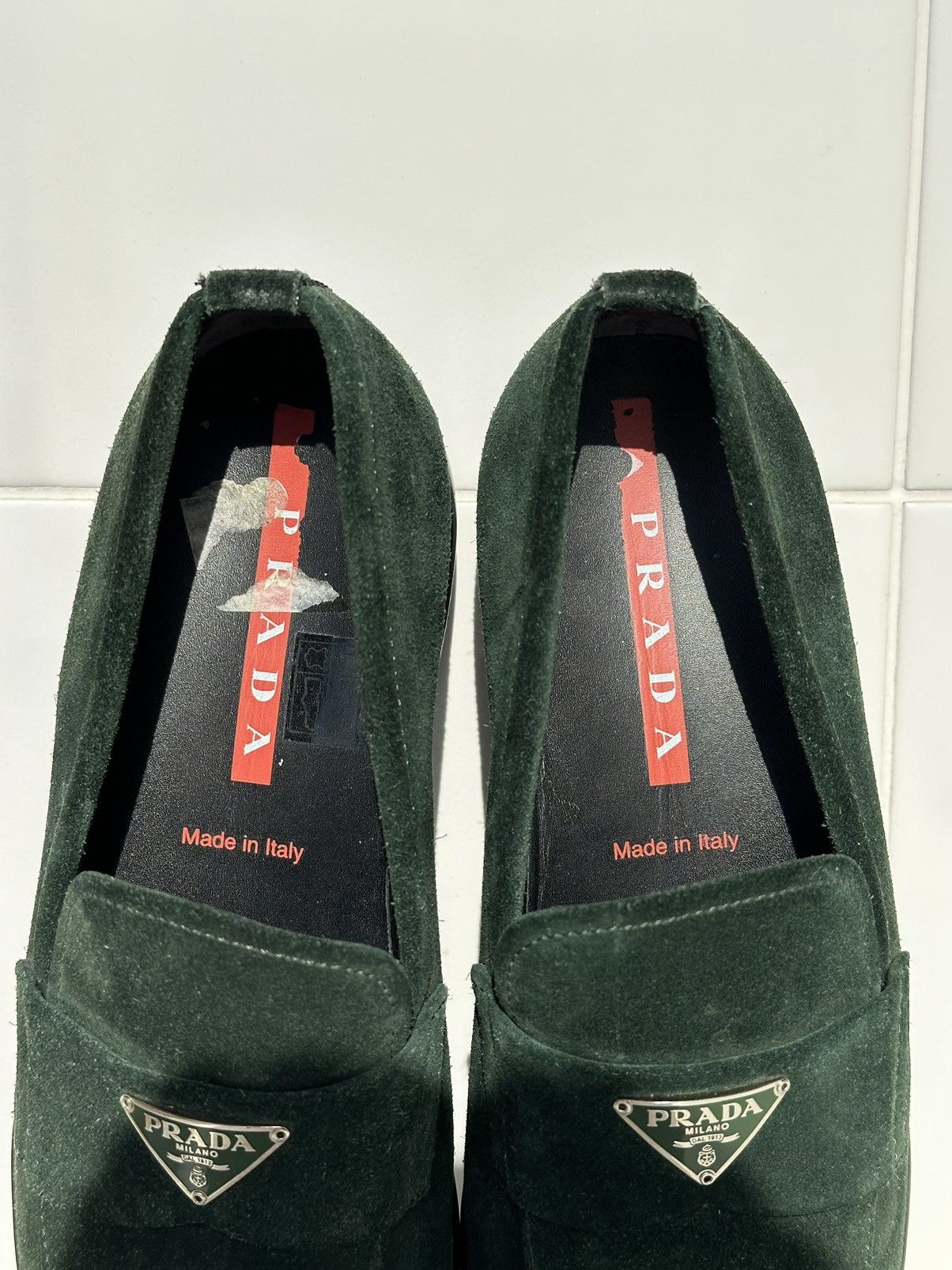 Prada PRADA Green Suede Triangle Logo Square Toe Loafers Slip One Size US 6 / IT 36 - 6 Thumbnail