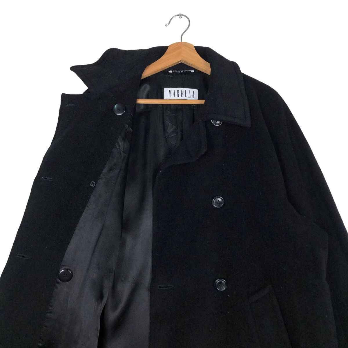 Japanese Brand 🔥Rich Black - Long Fly Coats Wool Herringbone Marella Size US M / EU 48-50 / 2 - 12 Thumbnail