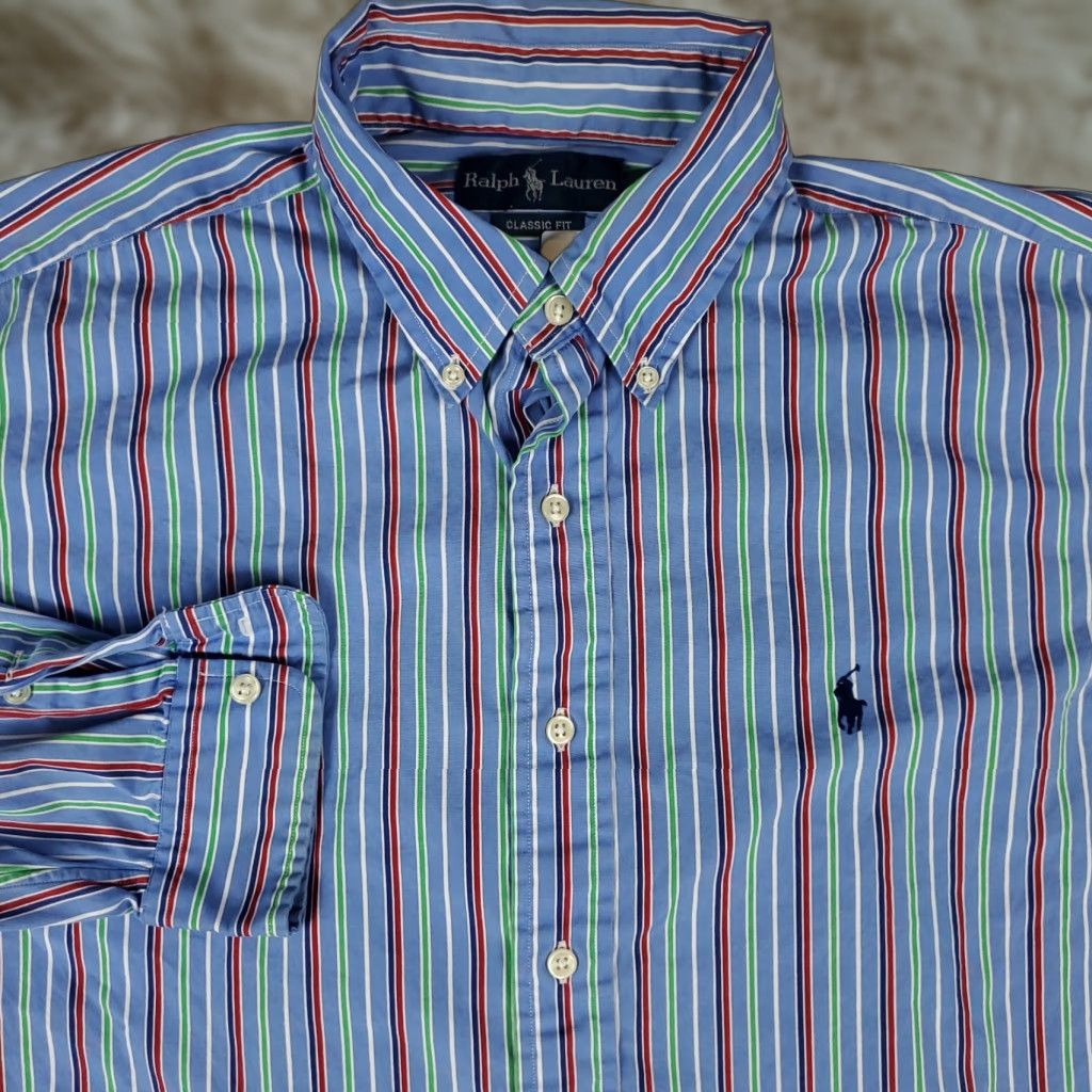 Ralph Lauren Ralph Lauren Shirt Mens Large Blue Striped Pony Button Up Long Sleeve Shirt Size US L / EU 52-54 / 3 - 1 Thumbnail