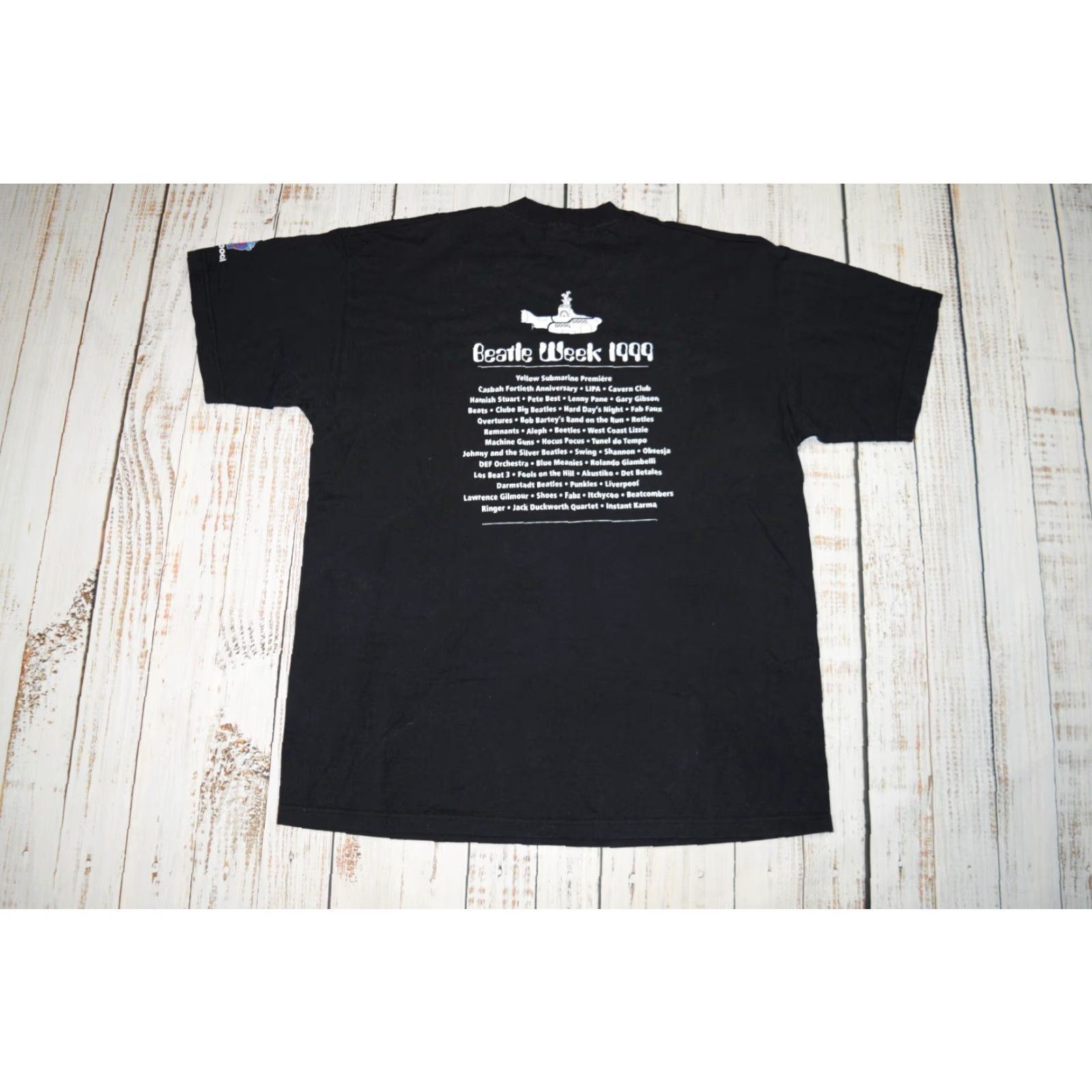 Vintage VINTAGE THE BEATLES Band T-Shirt XL Black Short Sleeve 1999 Beatle Week Liverpool Yellow Submarine Mens Size US XL / EU 56 / 4 - 5 Thumbnail