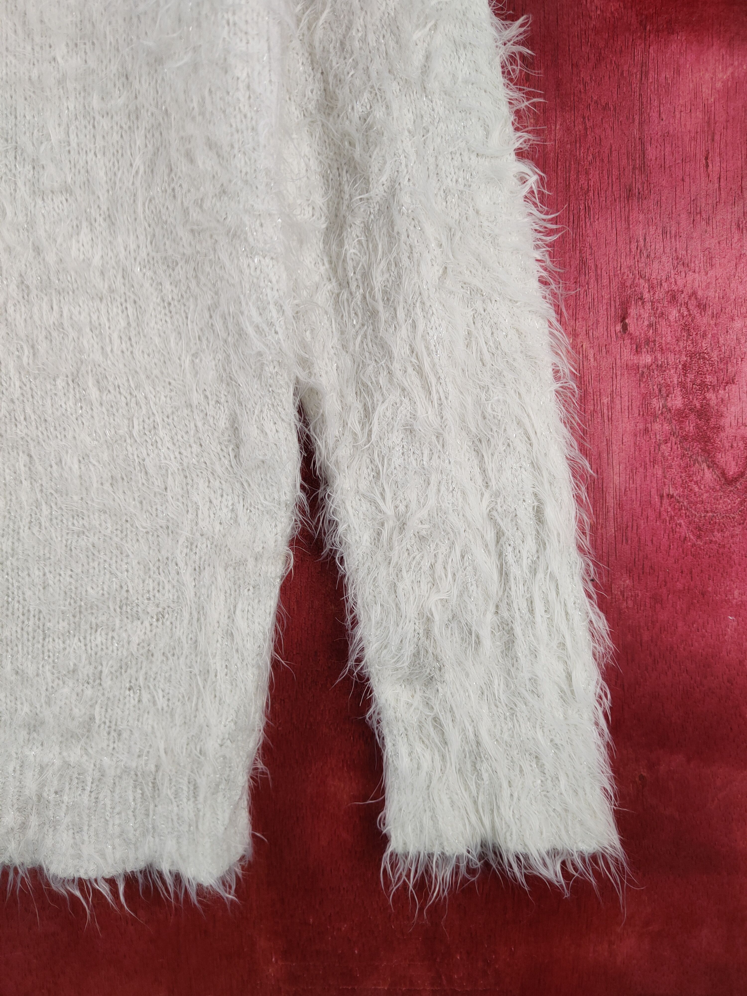 Homespun Knitwear Shoo La Roo White Shag Shaggy Fur Mohair Knitwear #S2109 Size L / US 10 / IT 46 - 6 Thumbnail