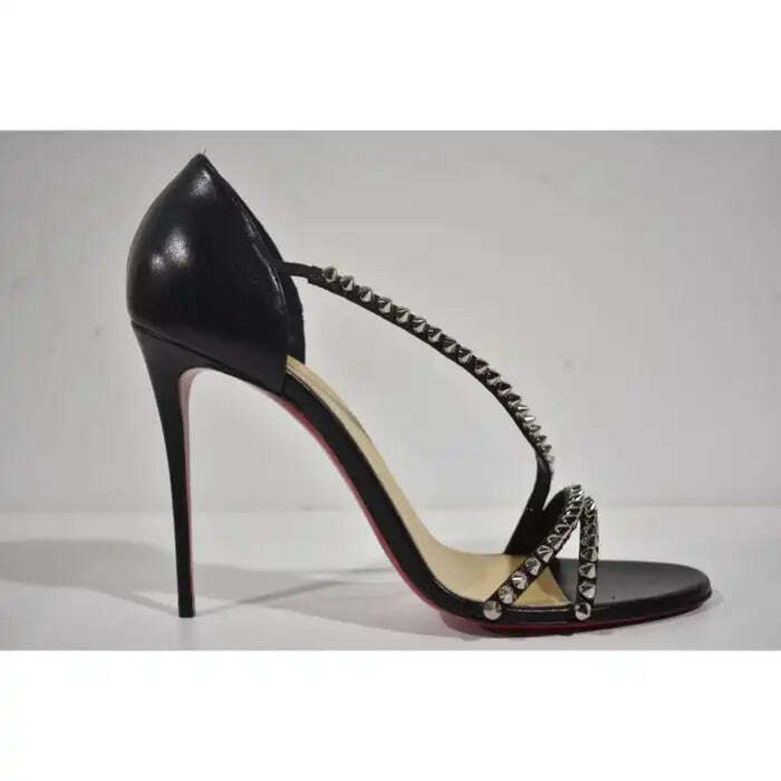 Christian Louboutin So Spike 100 Black Silver Ankle Strap Sandal Heel Pump 41 Size US 11 / IT 41 - 2 Thumbnail