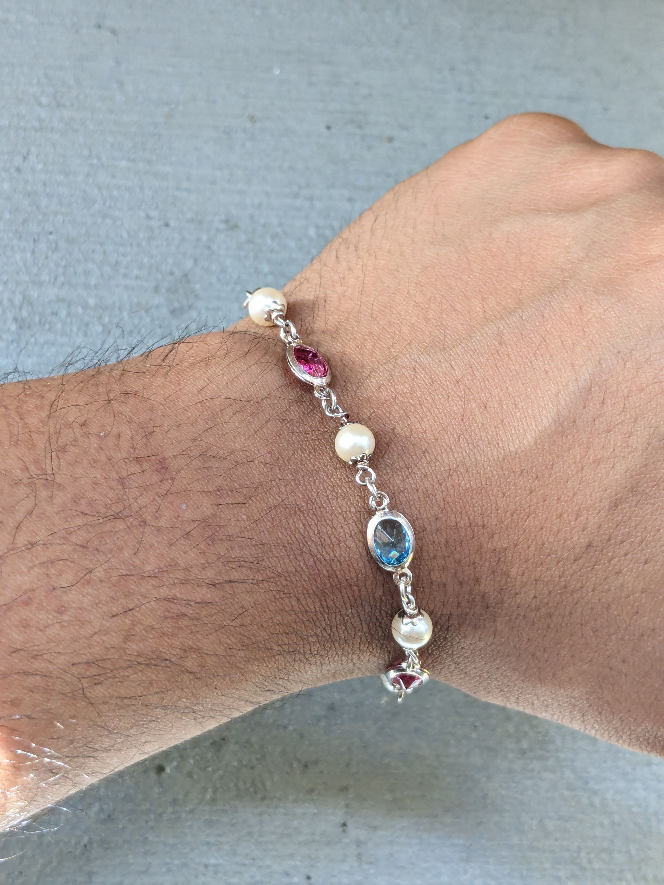 Jewelry Sterling Silver Tennis Bracelet 7.25" Chain Rainbow Pearls Size ONE SIZE - 12 Thumbnail
