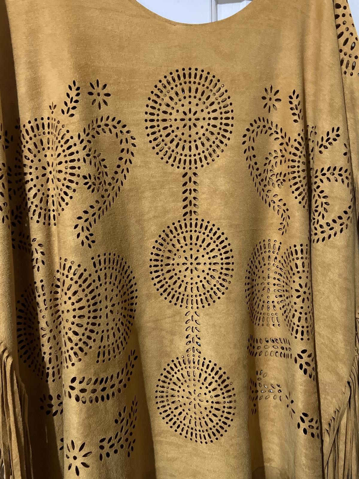 Other Step in Style Bohemian Mustard Faux Suede Fringe Poncho OSFM Size ONE SIZE - 3 Thumbnail
