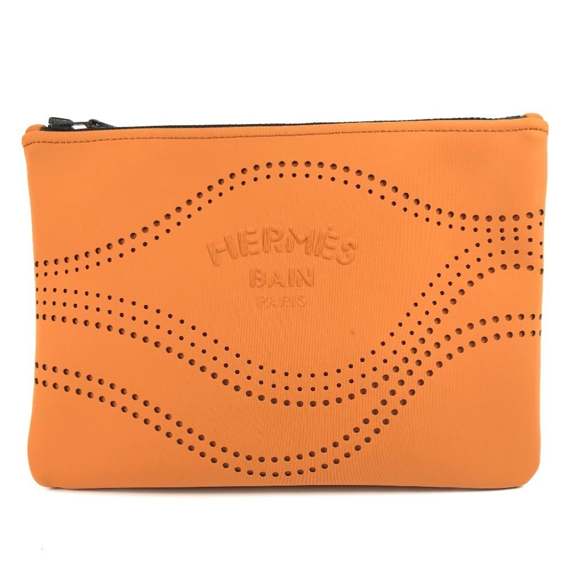 HERMES Neoban MM Clutch Bag Multi-Pouch Makeup Pouch Polyamide Unisex Orange