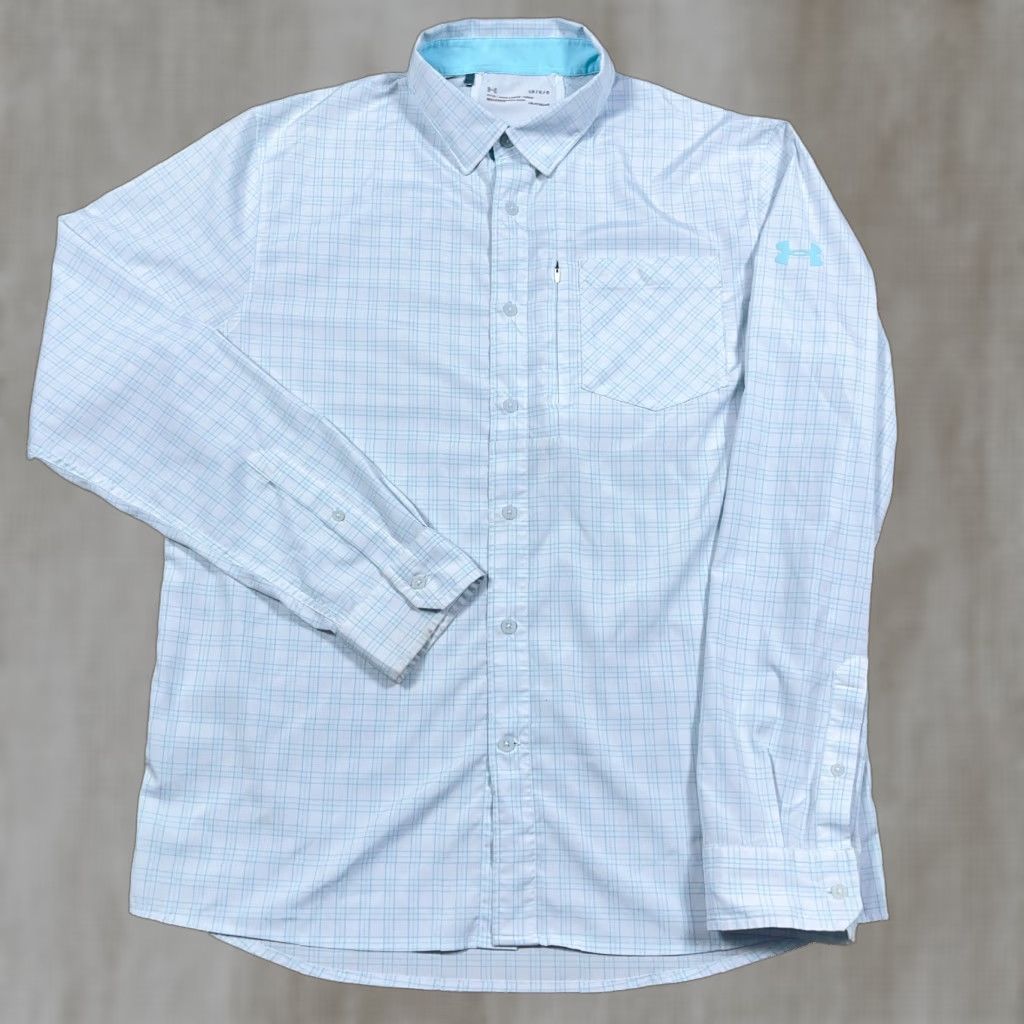 Under Armour Under Armour Button-Up Shirt Men Large White Blue Lightweight Moisture Wicking Plaid Performance Outdoor Size US L / EU 52-54 / 3 - 1 Thumbnail