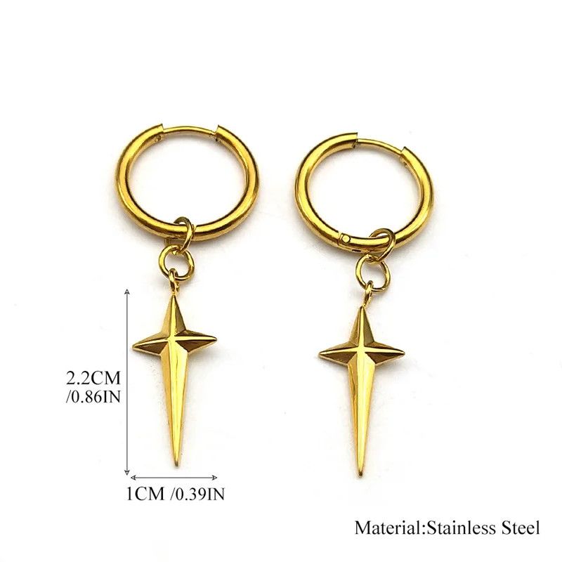 Jewelry Punk Star Cross Hoop Earrings Jewelry Gift Size ONE SIZE - 3 Thumbnail